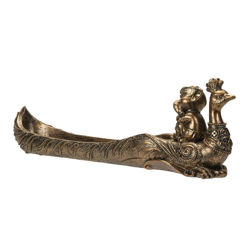 10.9" Ganesha on Peacock Stick Incense Burner