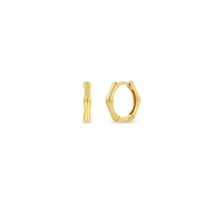 14k Gold Bamboo Hinge Huggie Hoops