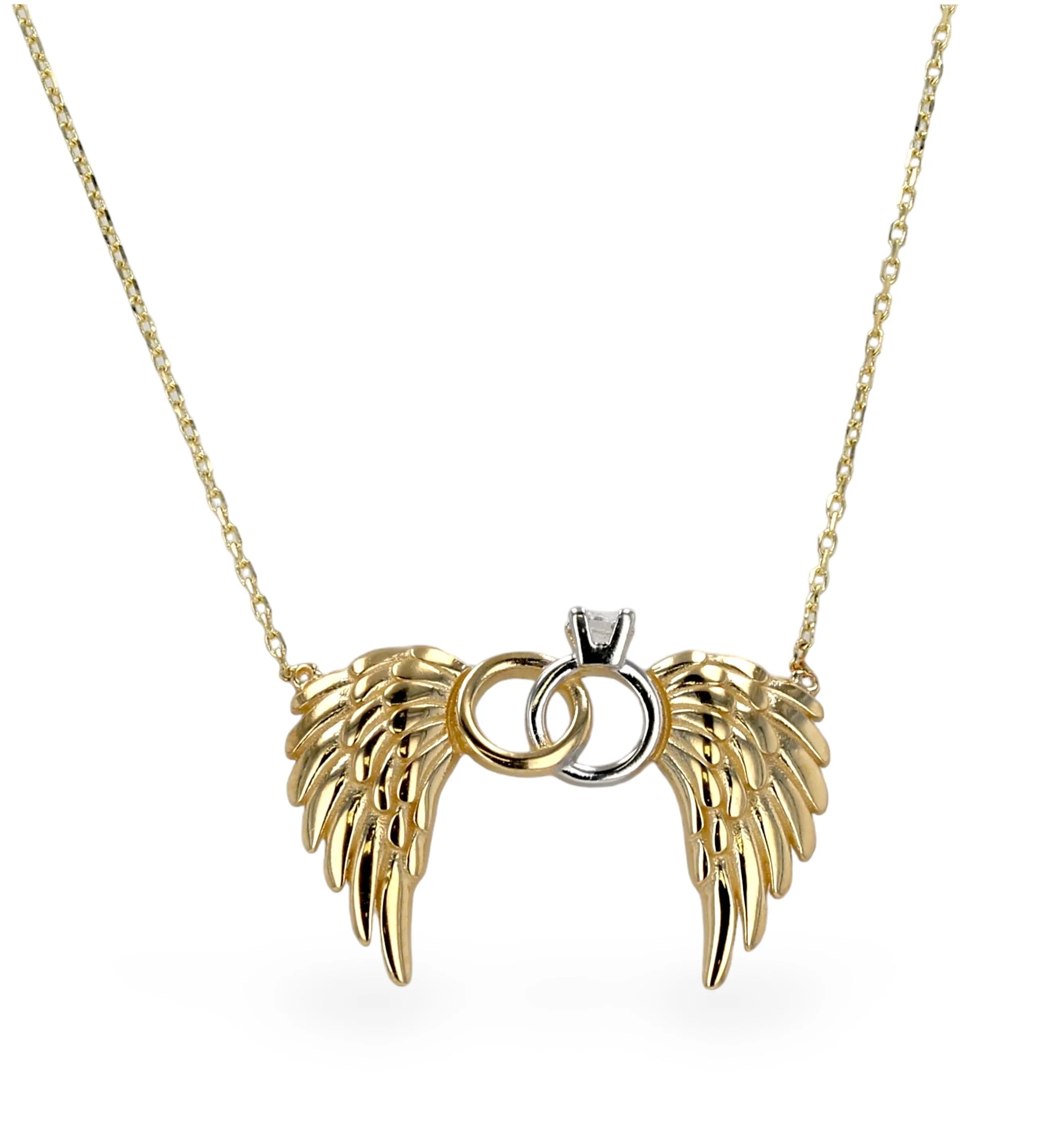 14K Yellow gold engagement wings necklace necklace