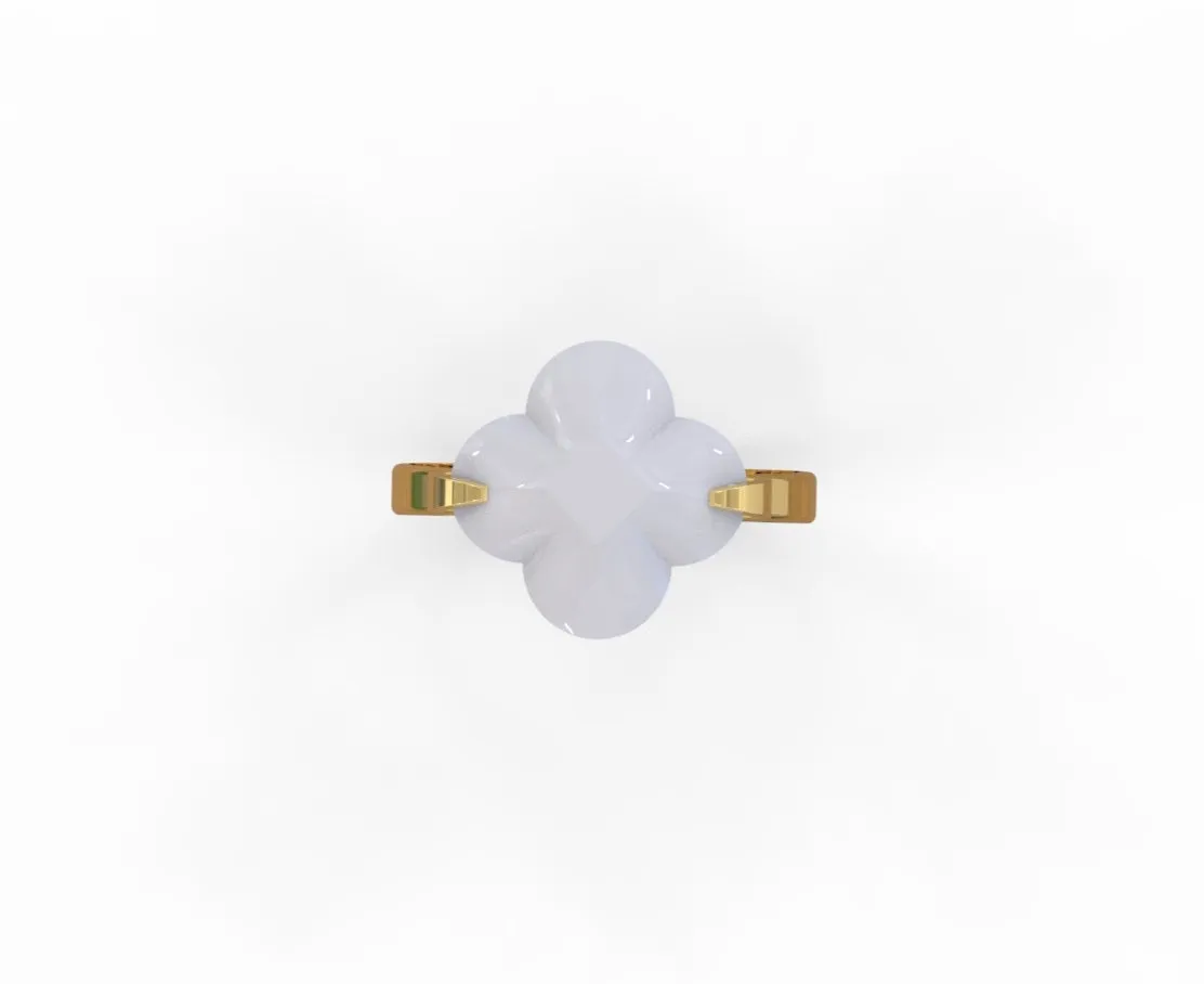 14K Yellow gold white faceted clover ring-639941