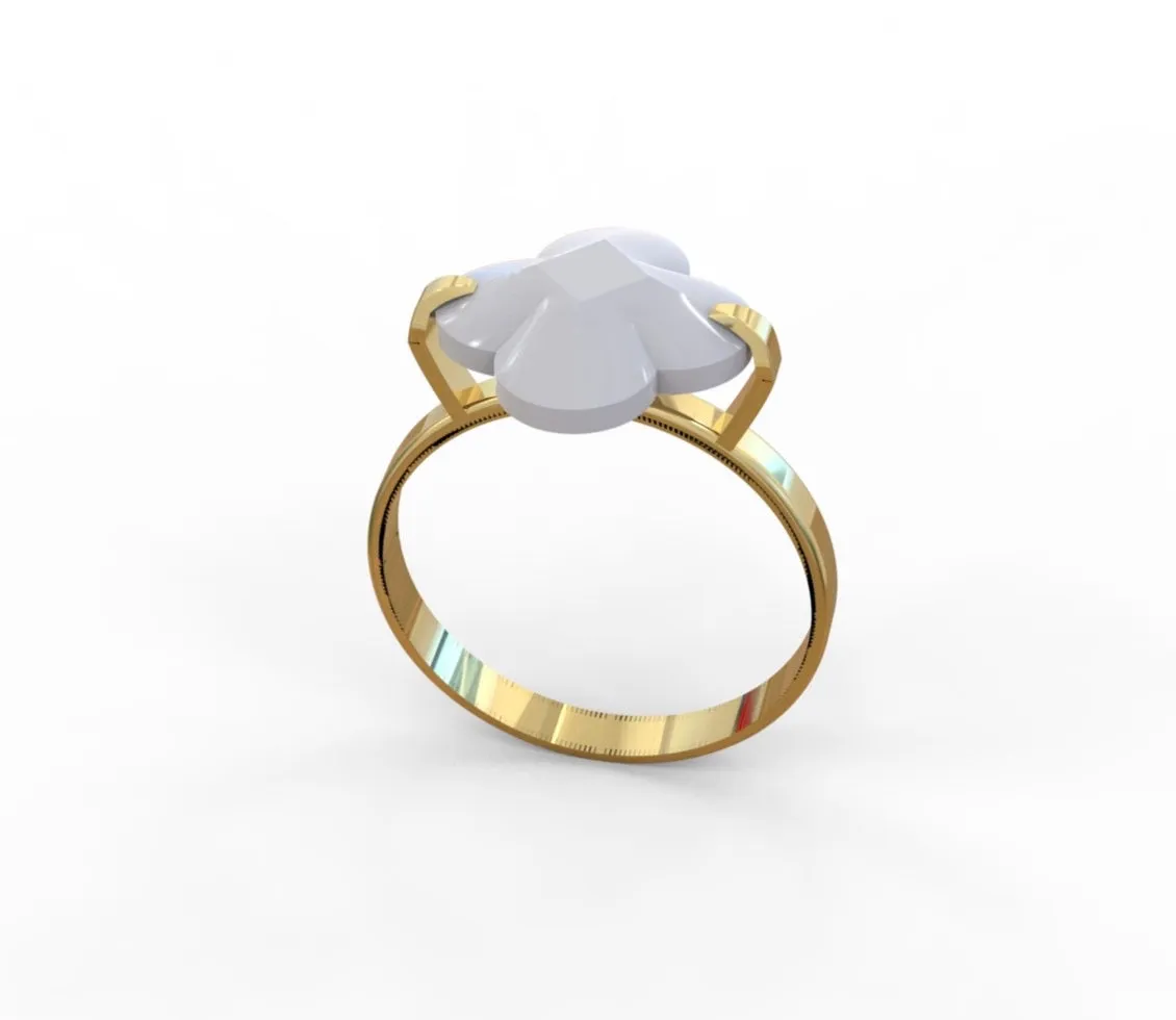 14K Yellow gold white faceted clover ring-639941