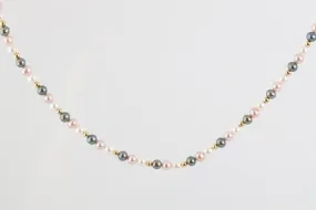 17" 14k Yellow Gold Multicolored Pearl & Gold Bead Necklace (11.23g.)