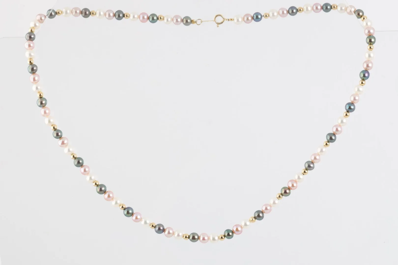 17" 14k Yellow Gold Multicolored Pearl & Gold Bead Necklace (11.23g.)