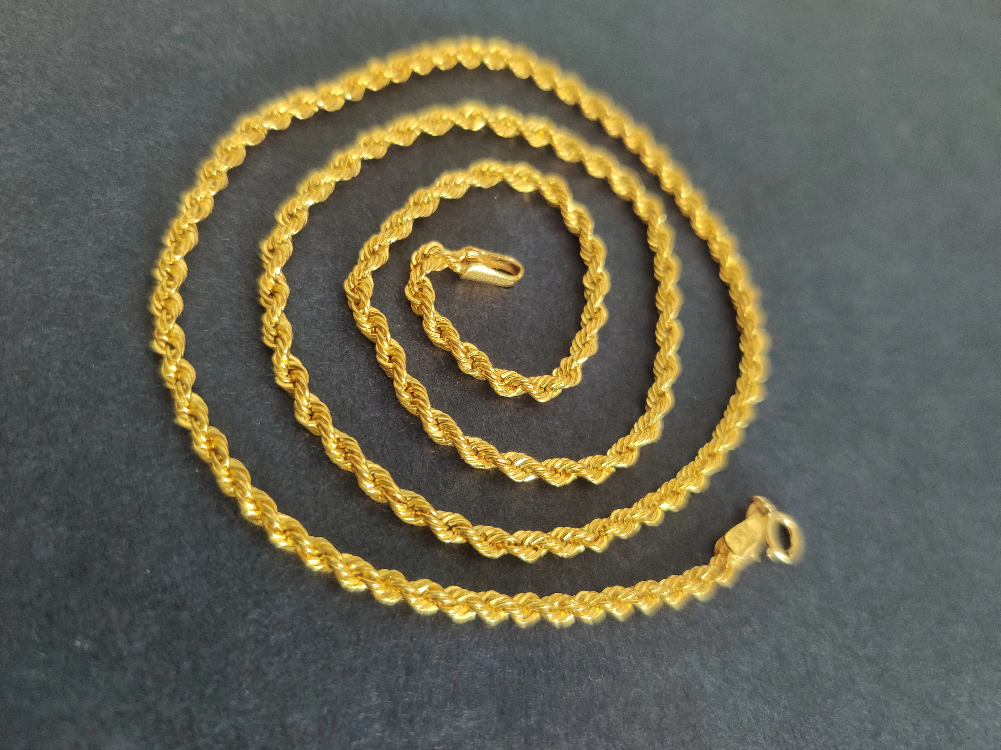 18k solid yellow gold Rope chain , 2 mm Rope chain, 18 inches real yellow gold rope Necklace