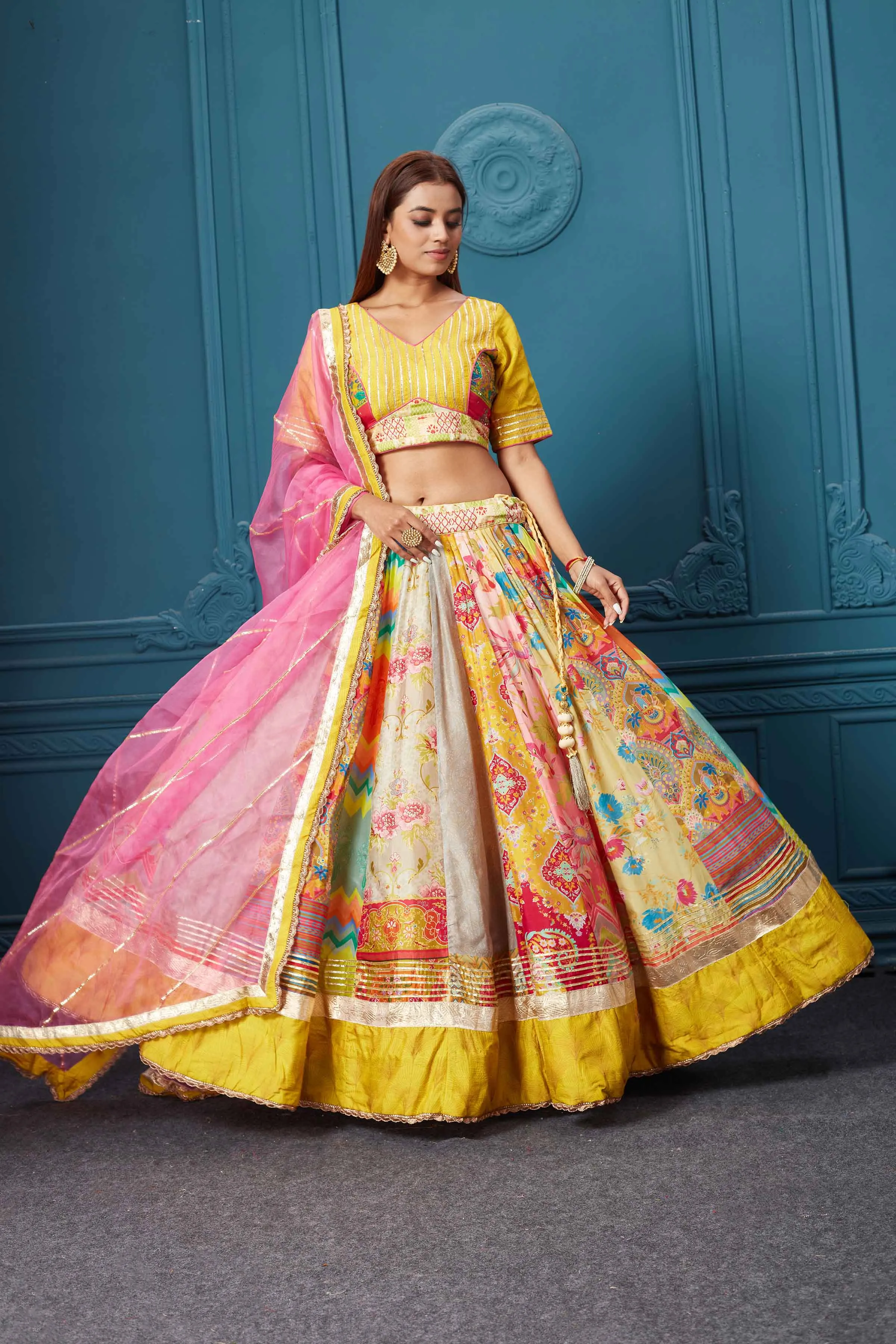 310041 Yellow Printed Lehenga with Dupatta