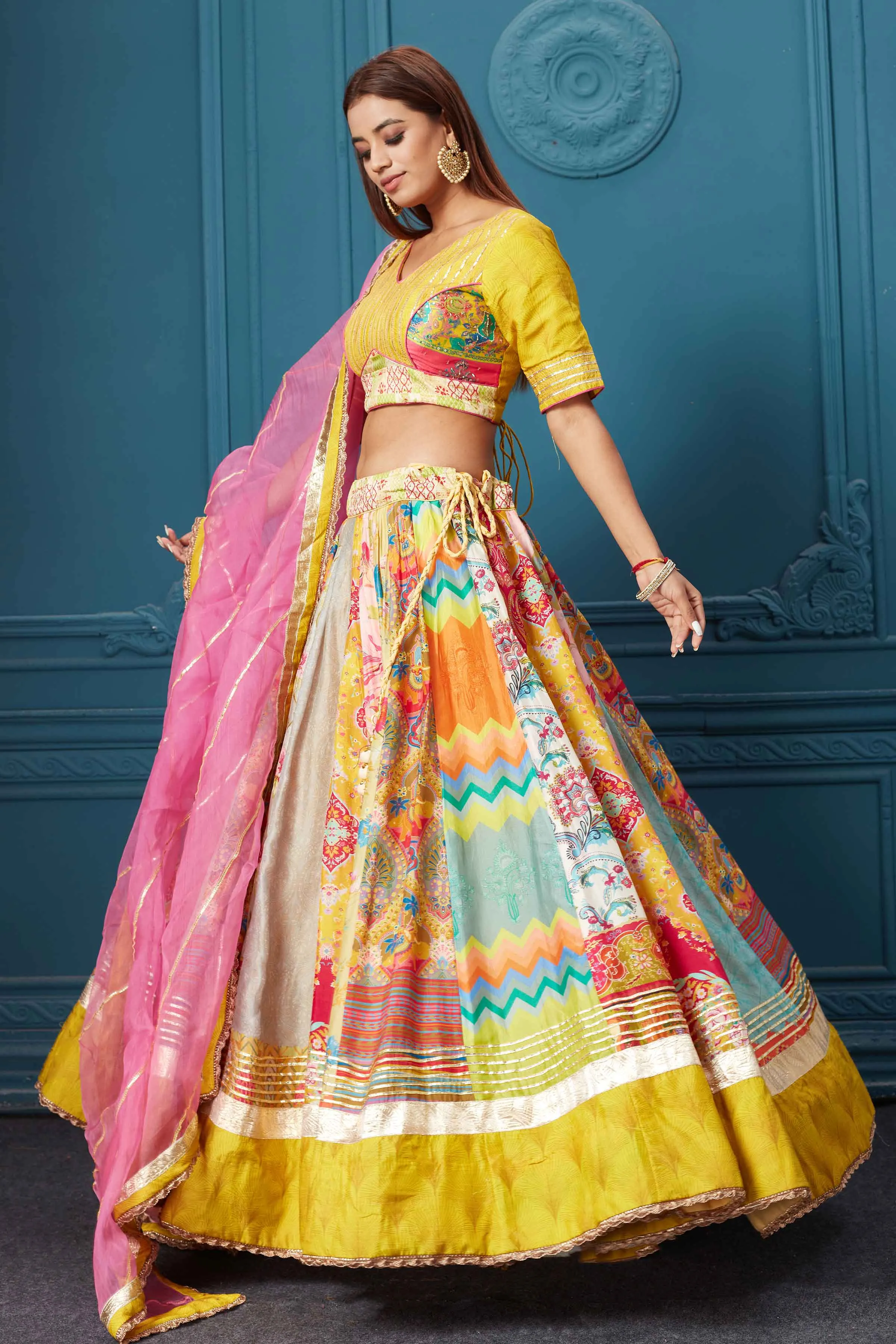 310041 Yellow Printed Lehenga with Dupatta