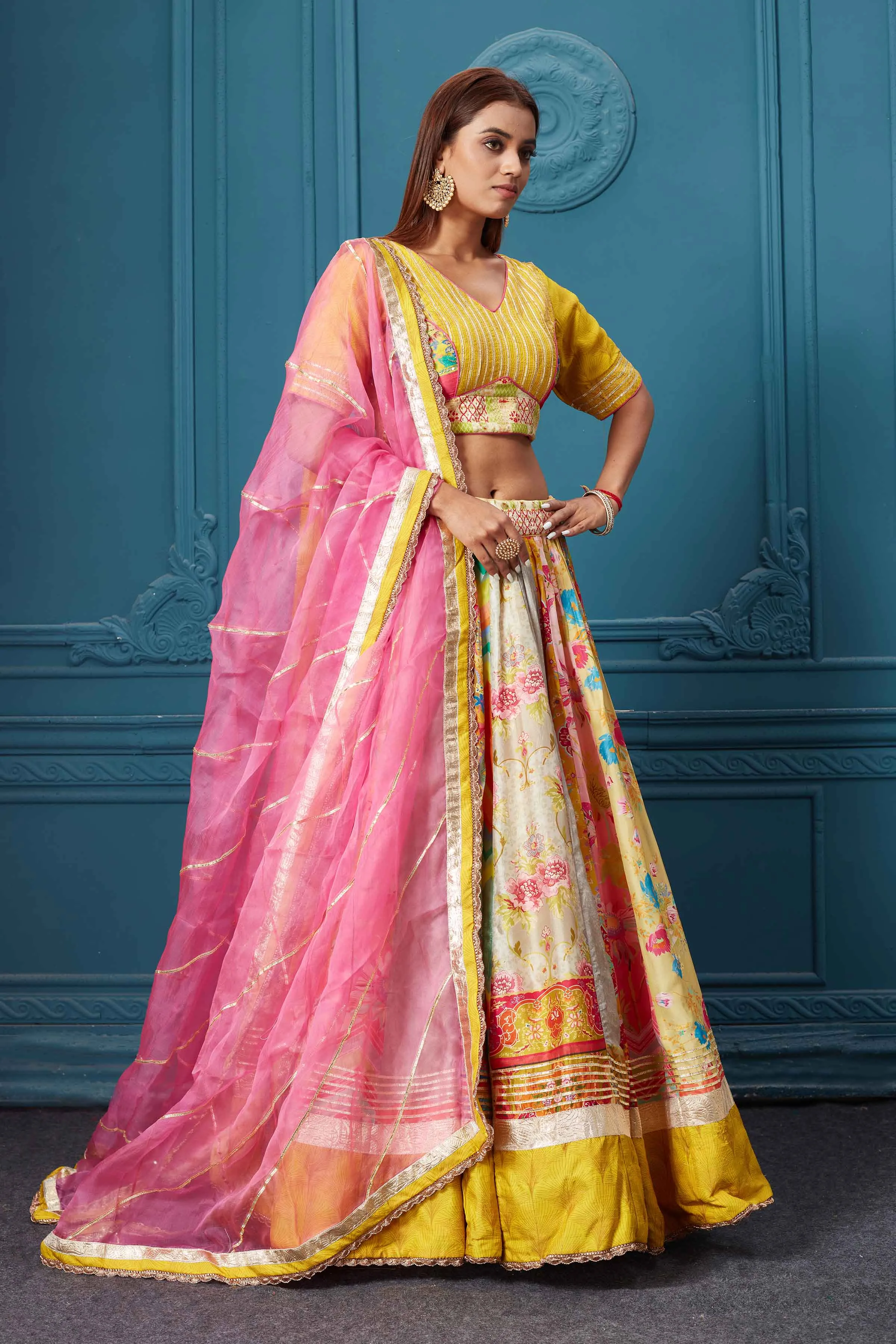 310041 Yellow Printed Lehenga with Dupatta