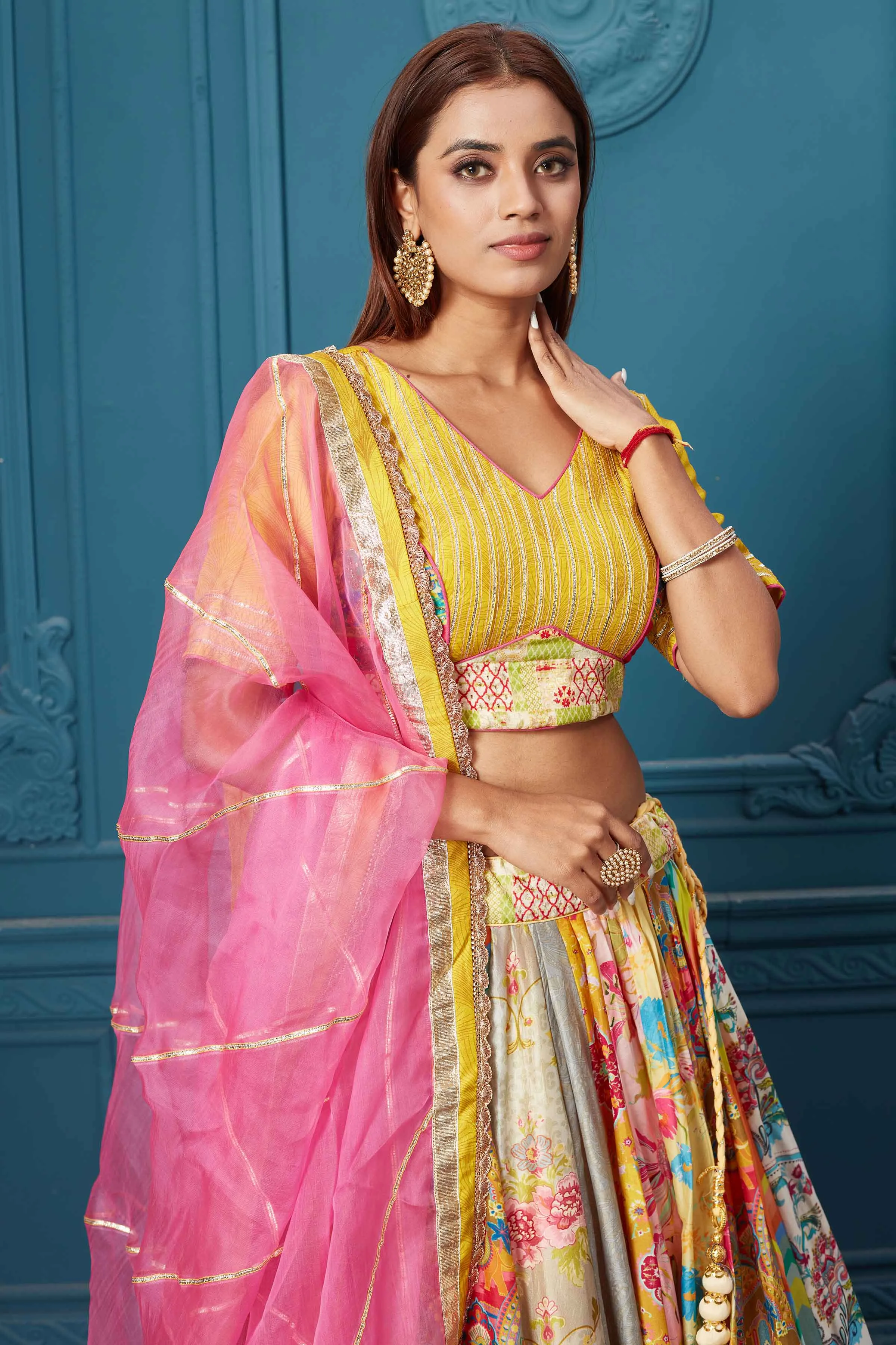 310041 Yellow Printed Lehenga with Dupatta