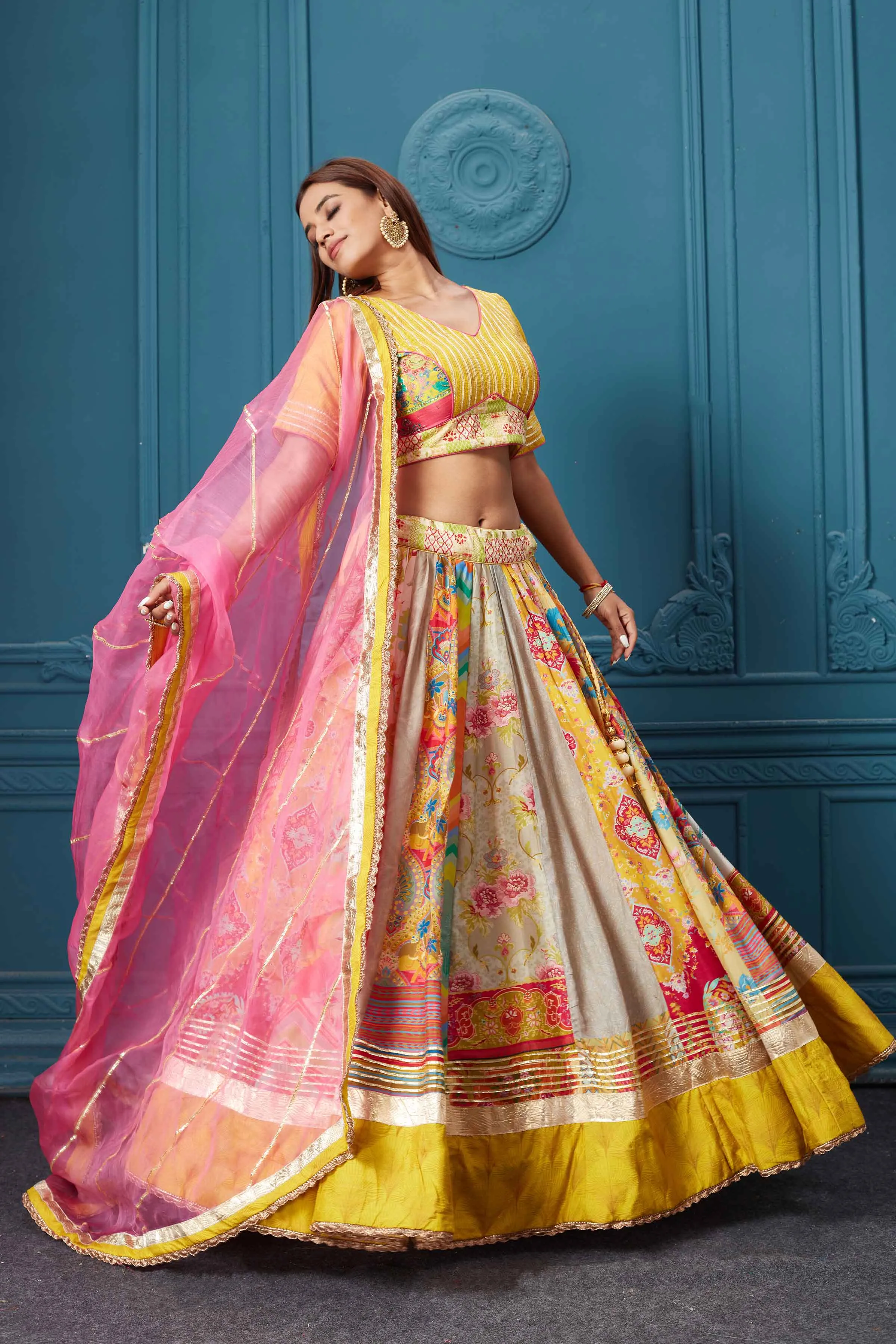 310041 Yellow Printed Lehenga with Dupatta