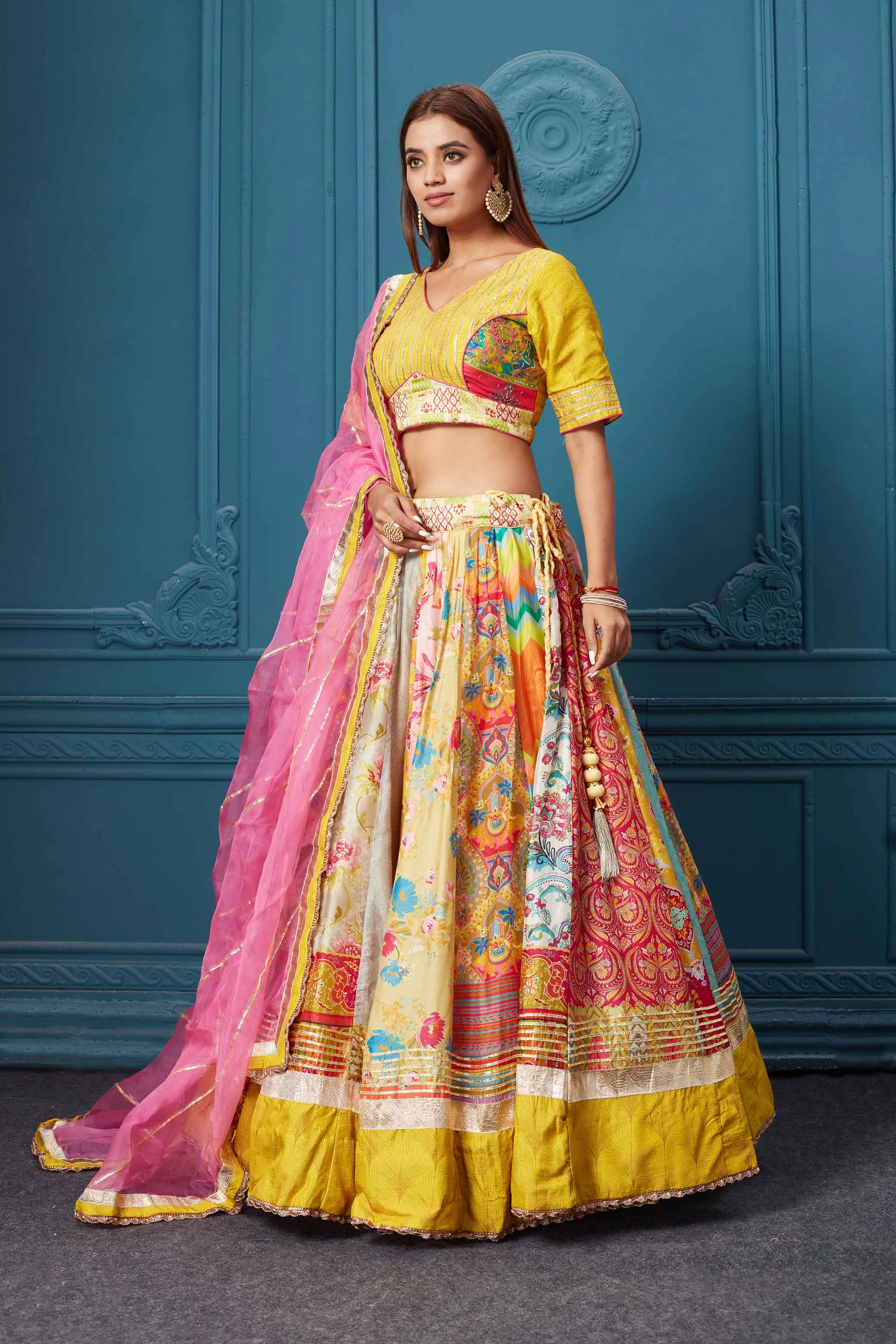 310041 Yellow Printed Lehenga with Dupatta