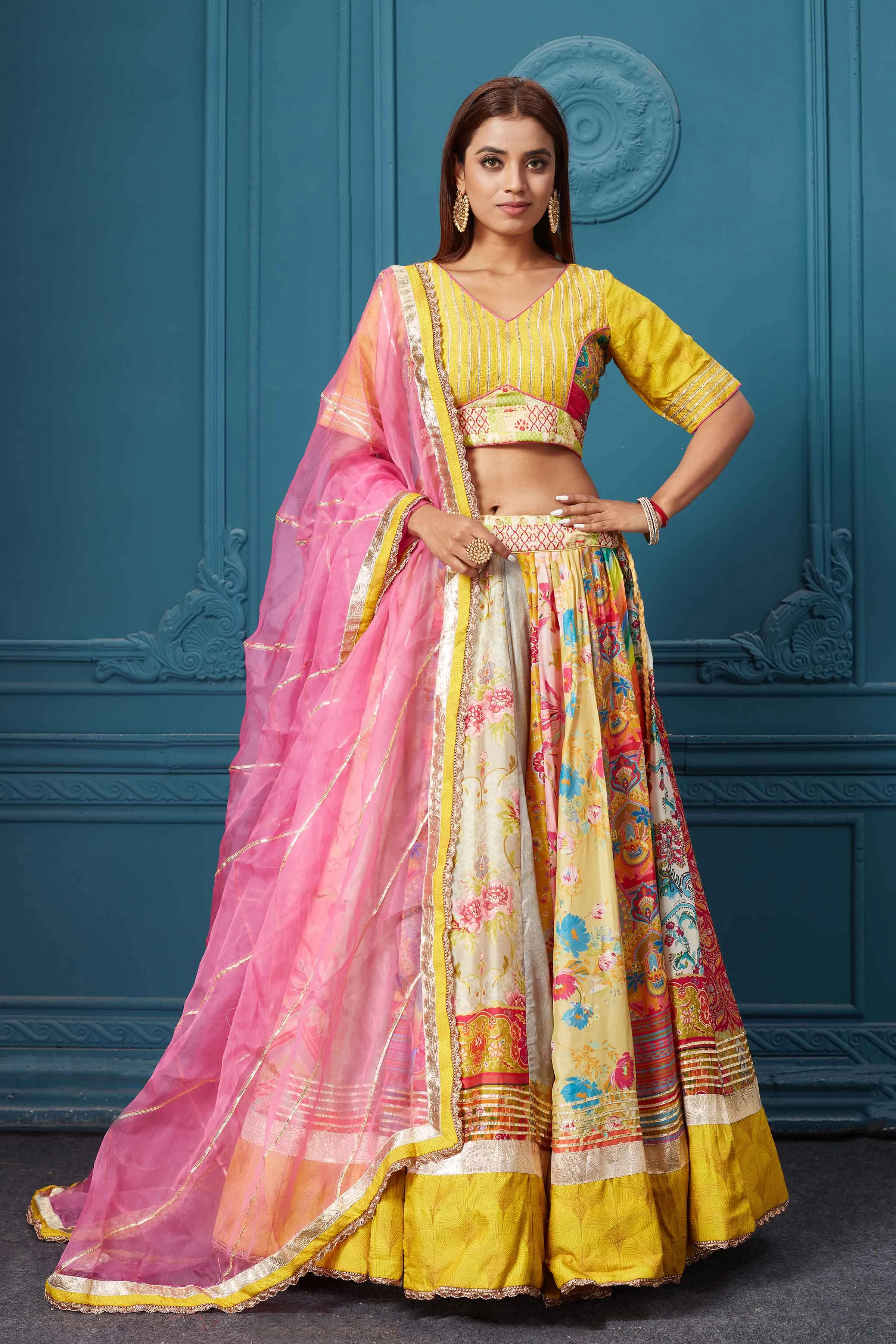 310041 Yellow Printed Lehenga with Dupatta