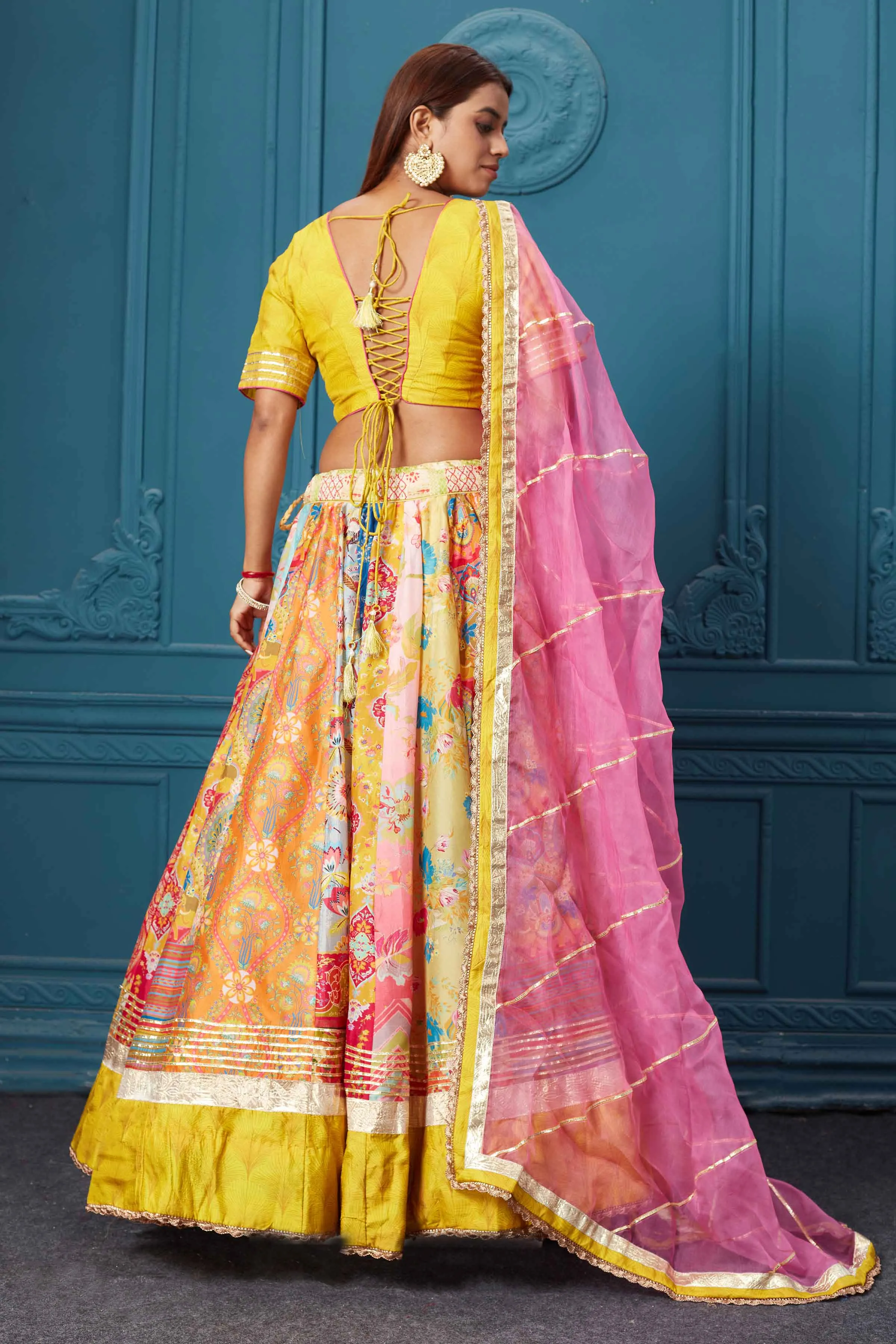 310041 Yellow Printed Lehenga with Dupatta