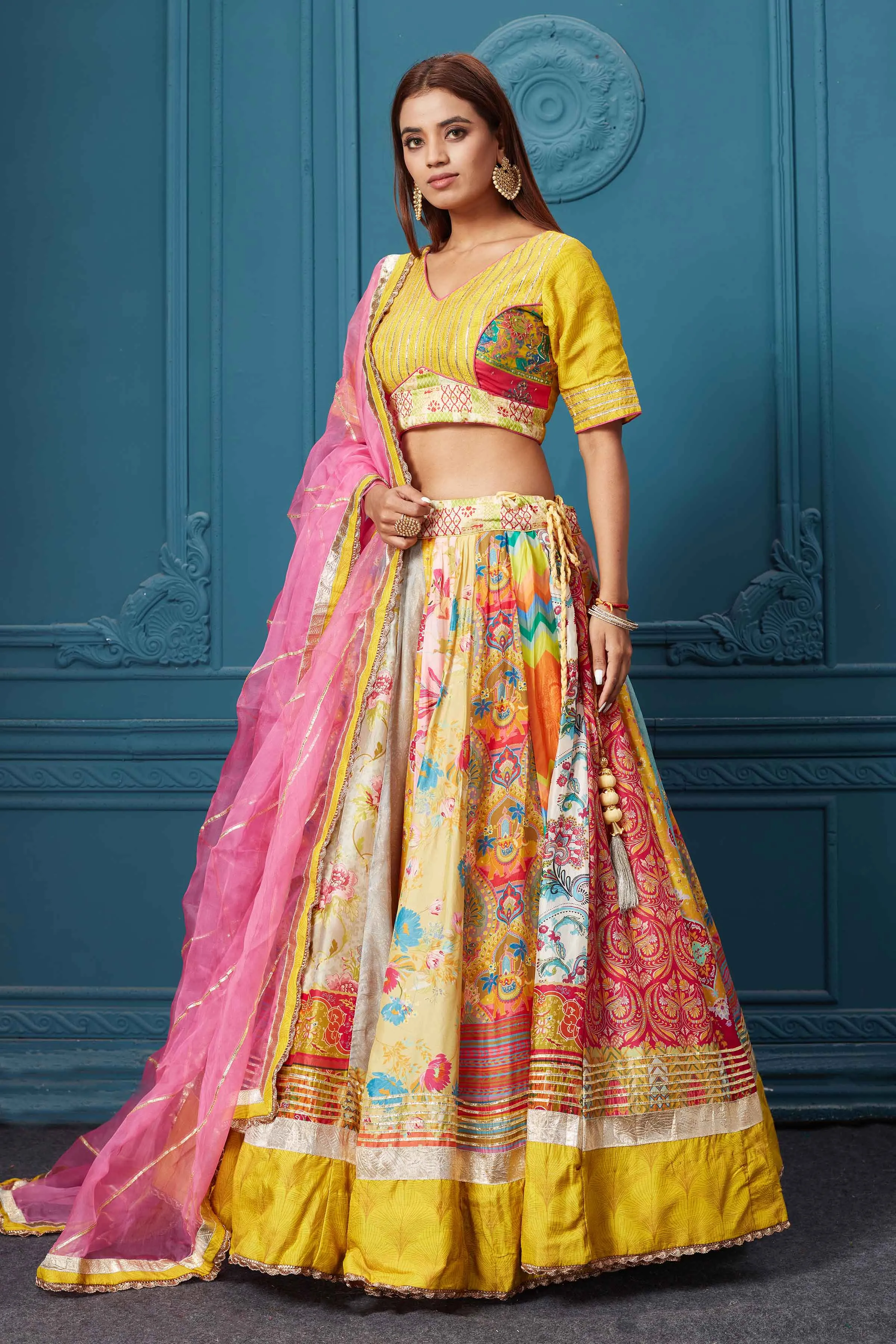 310041 Yellow Printed Lehenga with Dupatta