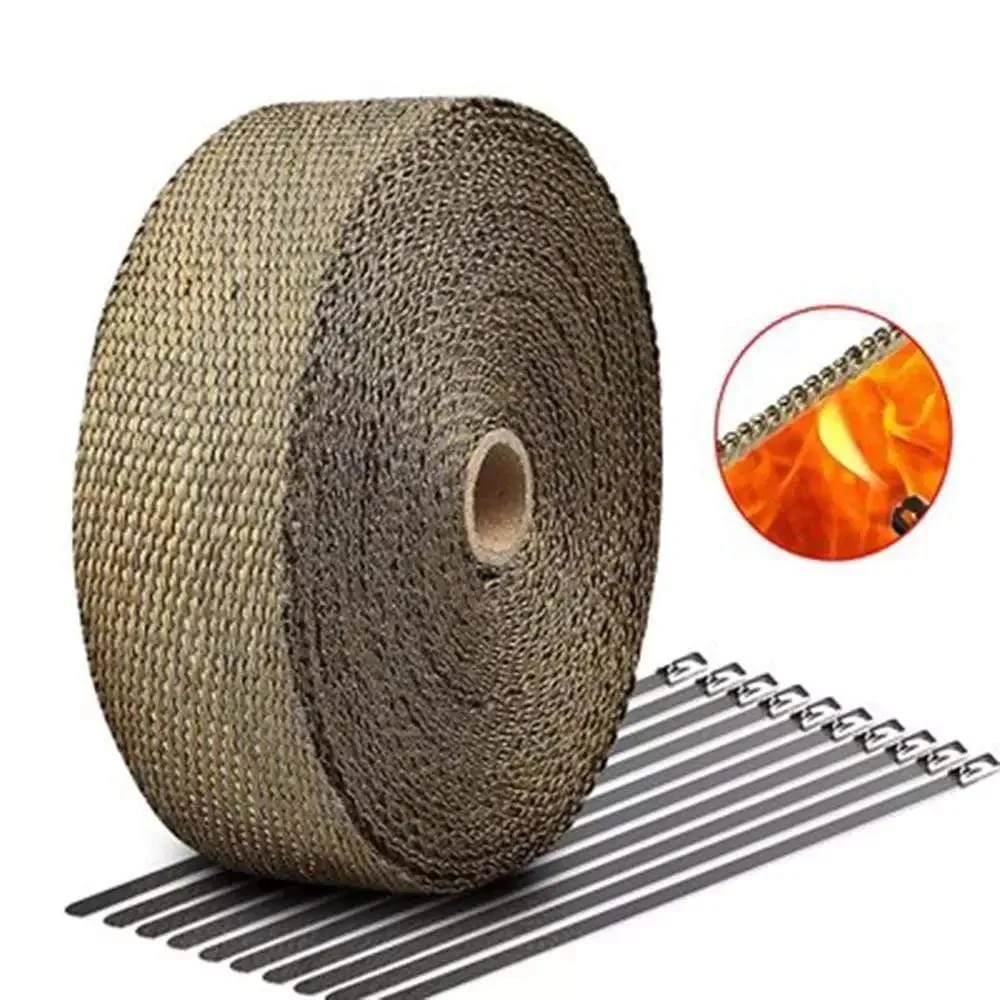 5cm*5M Exhaust Heat Wrap Thermal Tape Fiberglass Heat Wrap Manifold Insulation Roll Resistant with Stainless Ties