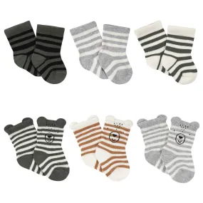 6-Pack Baby Boys Bear Wiggle Proof Jersey Crew Socks