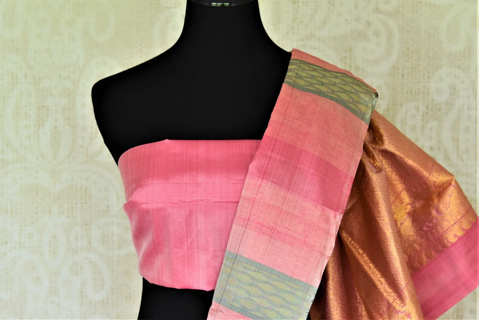 90J852 Pink and Mauve Kanjivaram Saree with Zari Buta