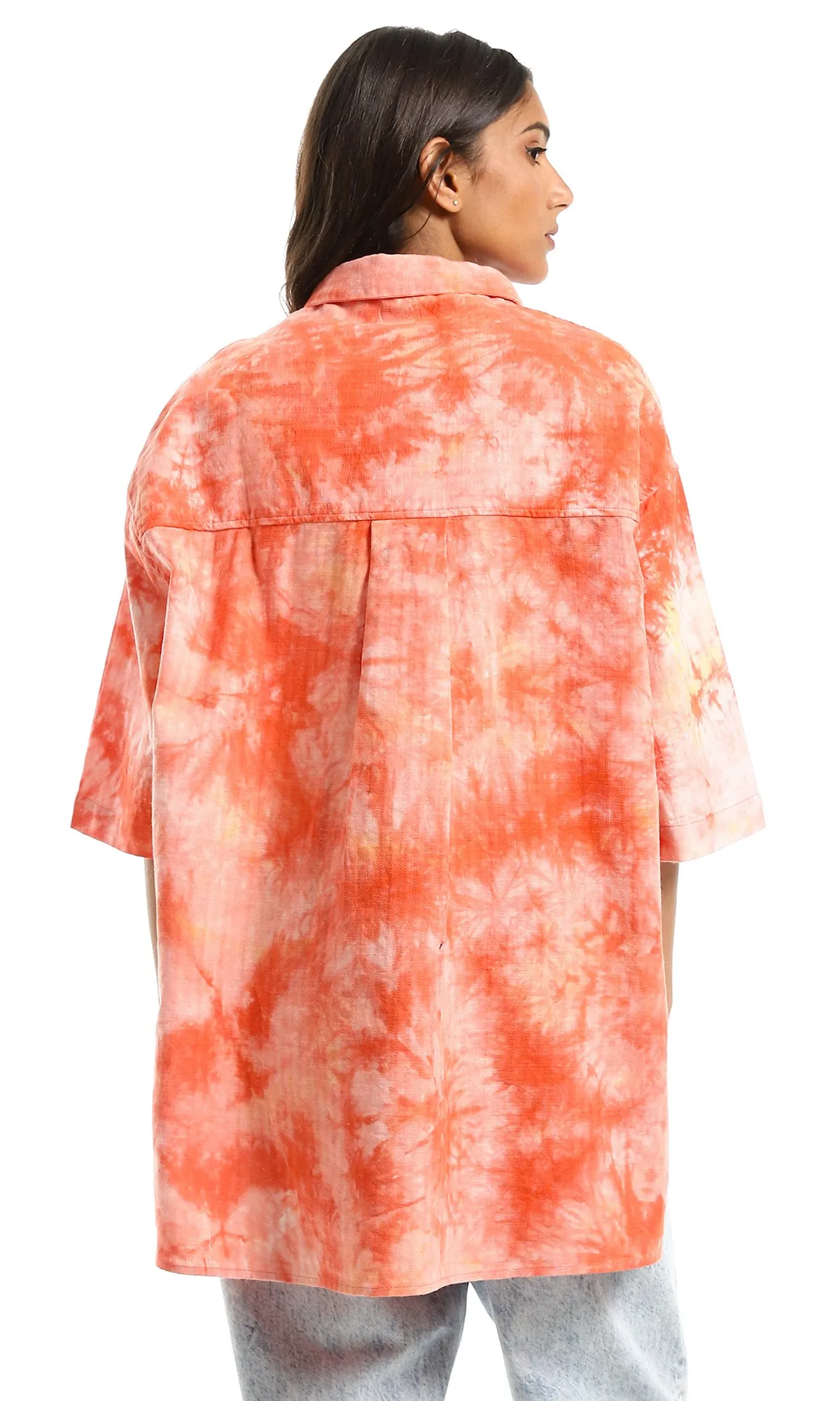 98818 Tie Dye Self Pattern Over-Size Orange Shirt