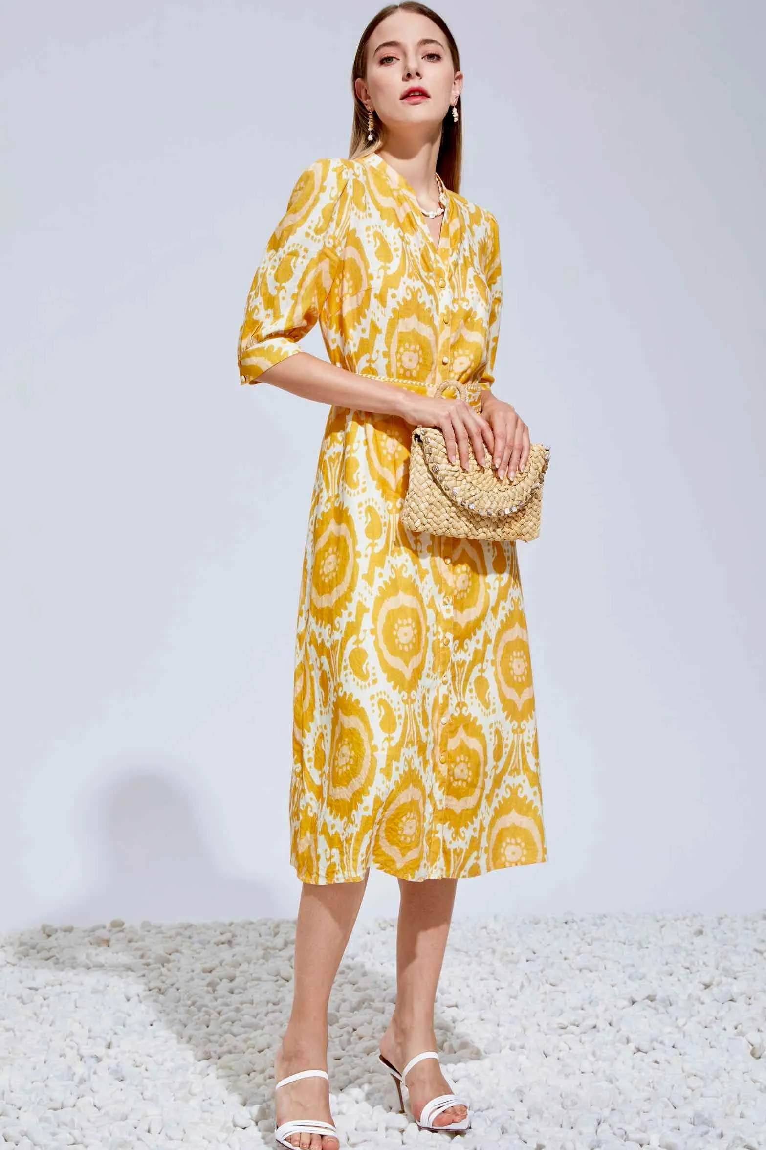 Ada Midi Linen Dress - Mustard/Yellow - GDS