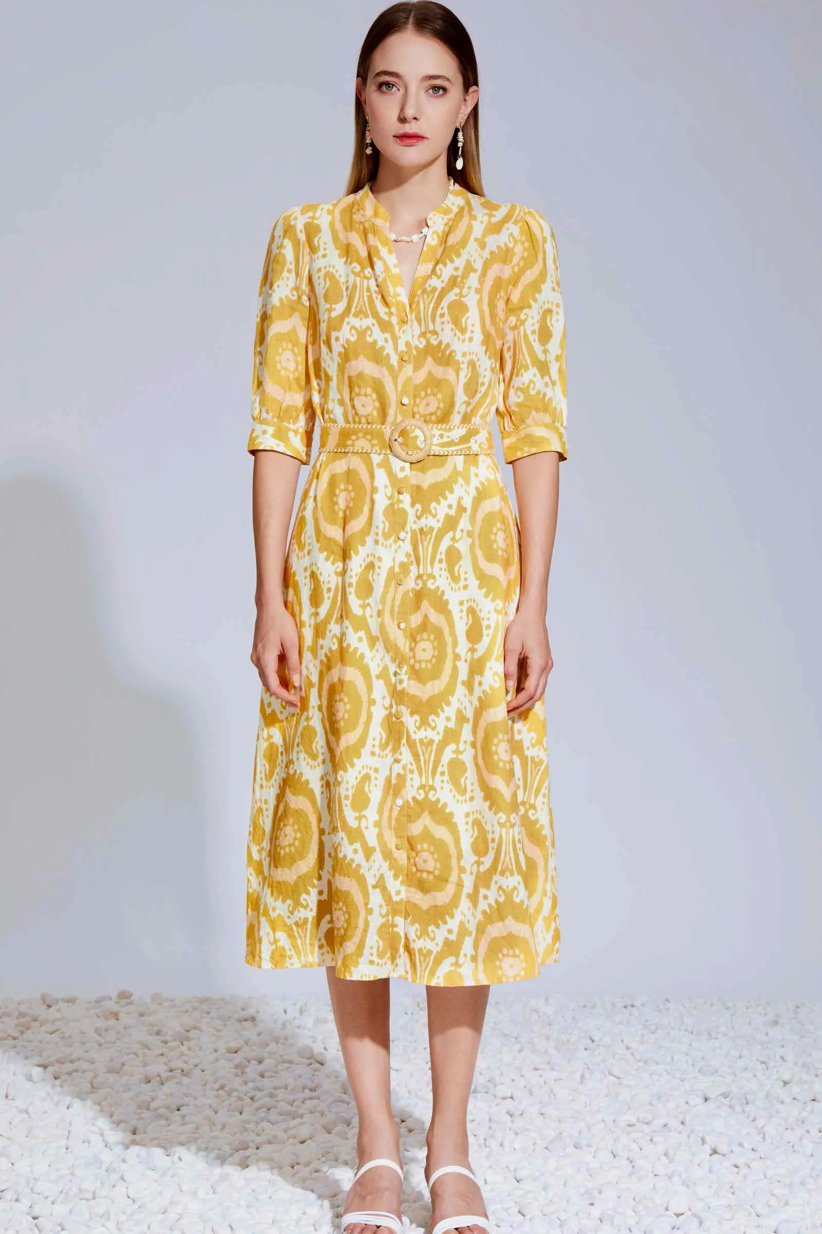 Ada Midi Linen Dress - Mustard/Yellow - GDS