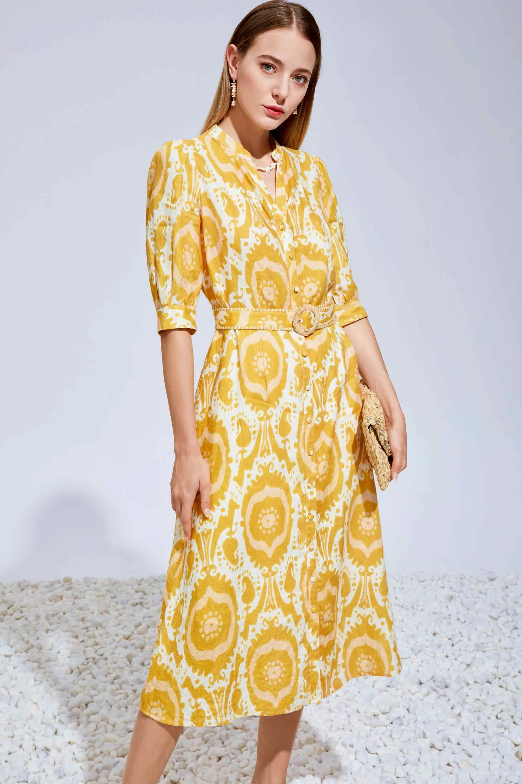 Ada Midi Linen Dress - Mustard/Yellow - GDS