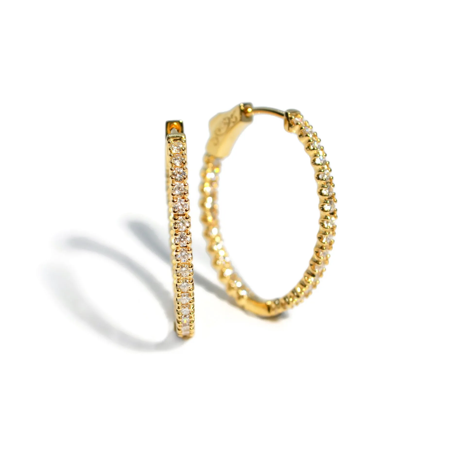 AFJ Diamond Collection - Oval Hoop Earrings with Diamonds, Yellow Gold