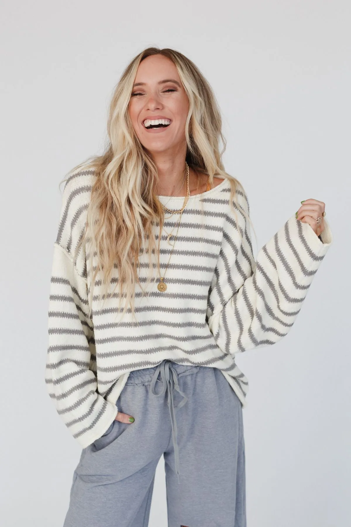 All My Stripes Oversized Sweater - Ivory Gray