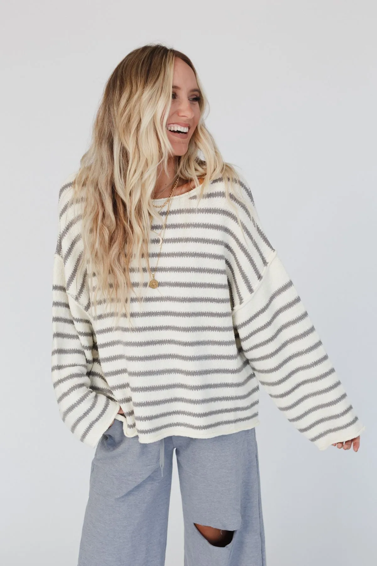 All My Stripes Oversized Sweater - Ivory Gray