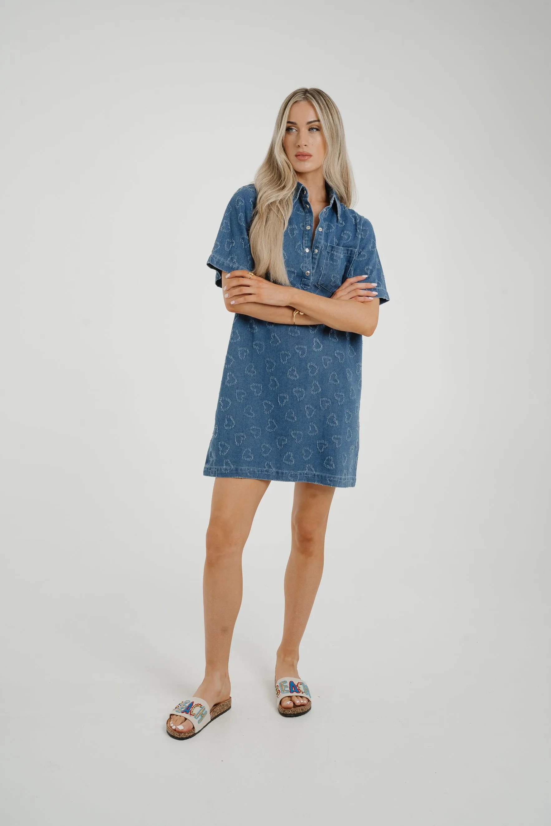 Ally Heart Embroidered Shirt Dress In Denim