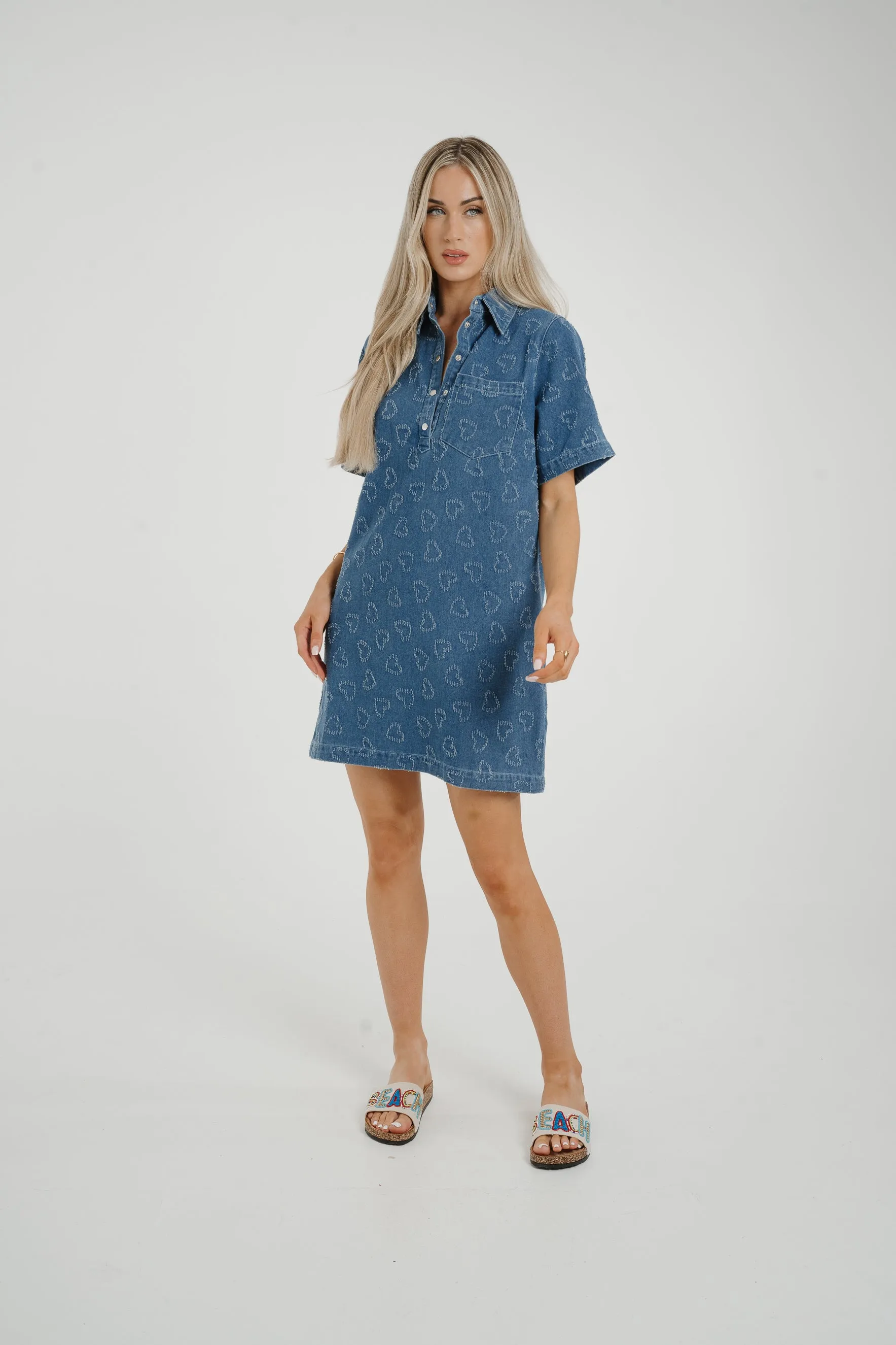 Ally Heart Embroidered Shirt Dress In Denim