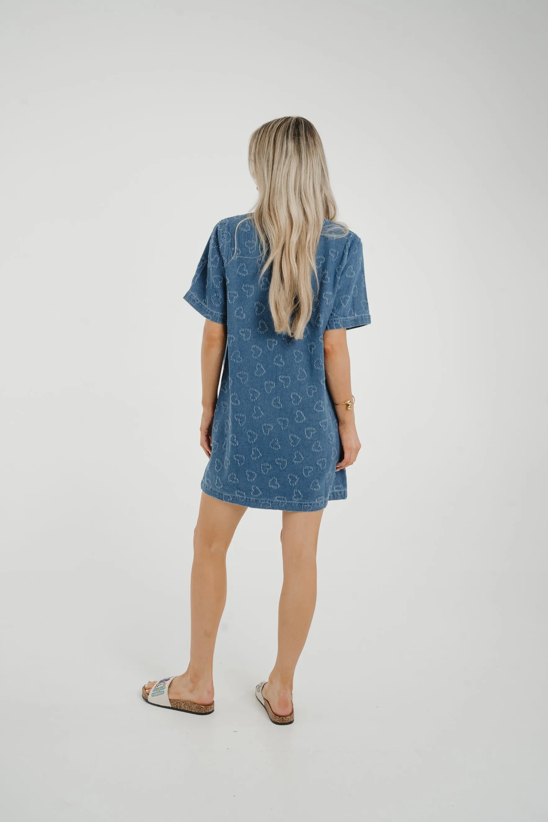 Ally Heart Embroidered Shirt Dress In Denim