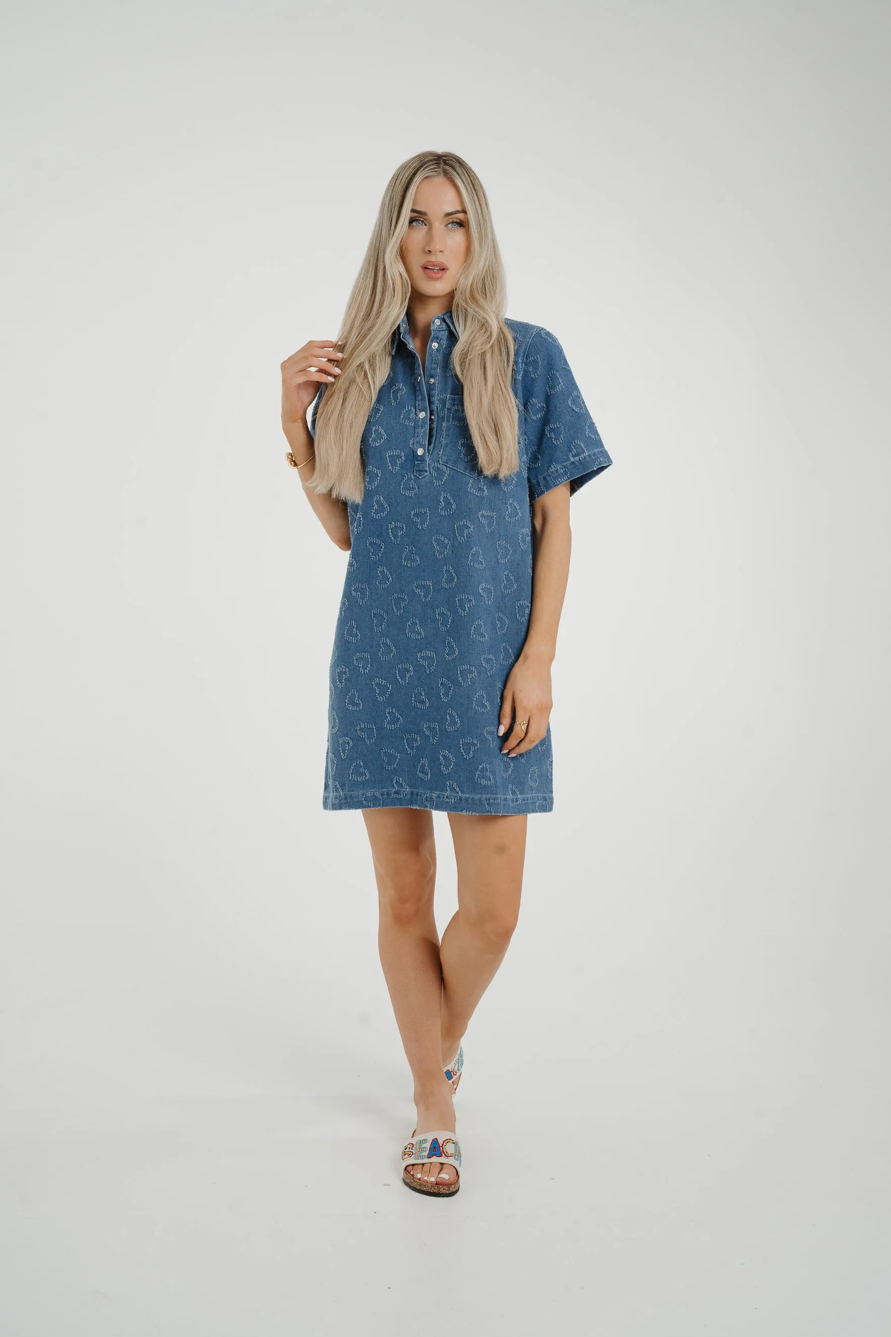 Ally Heart Embroidered Shirt Dress In Denim