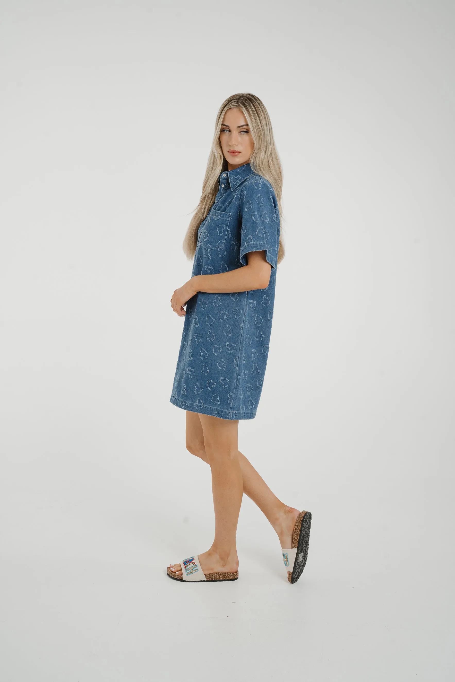 Ally Heart Embroidered Shirt Dress In Denim