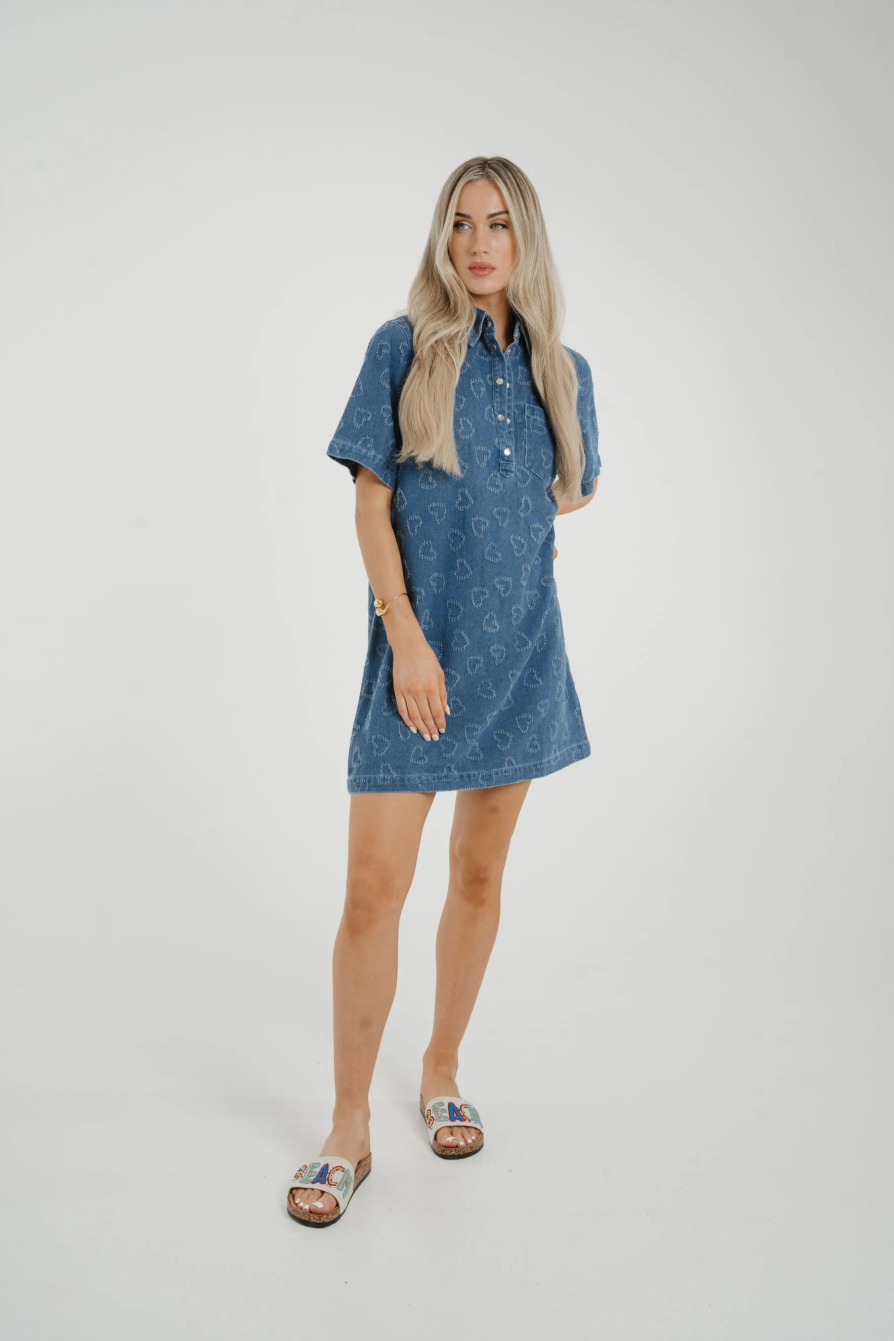 Ally Heart Embroidered Shirt Dress In Denim