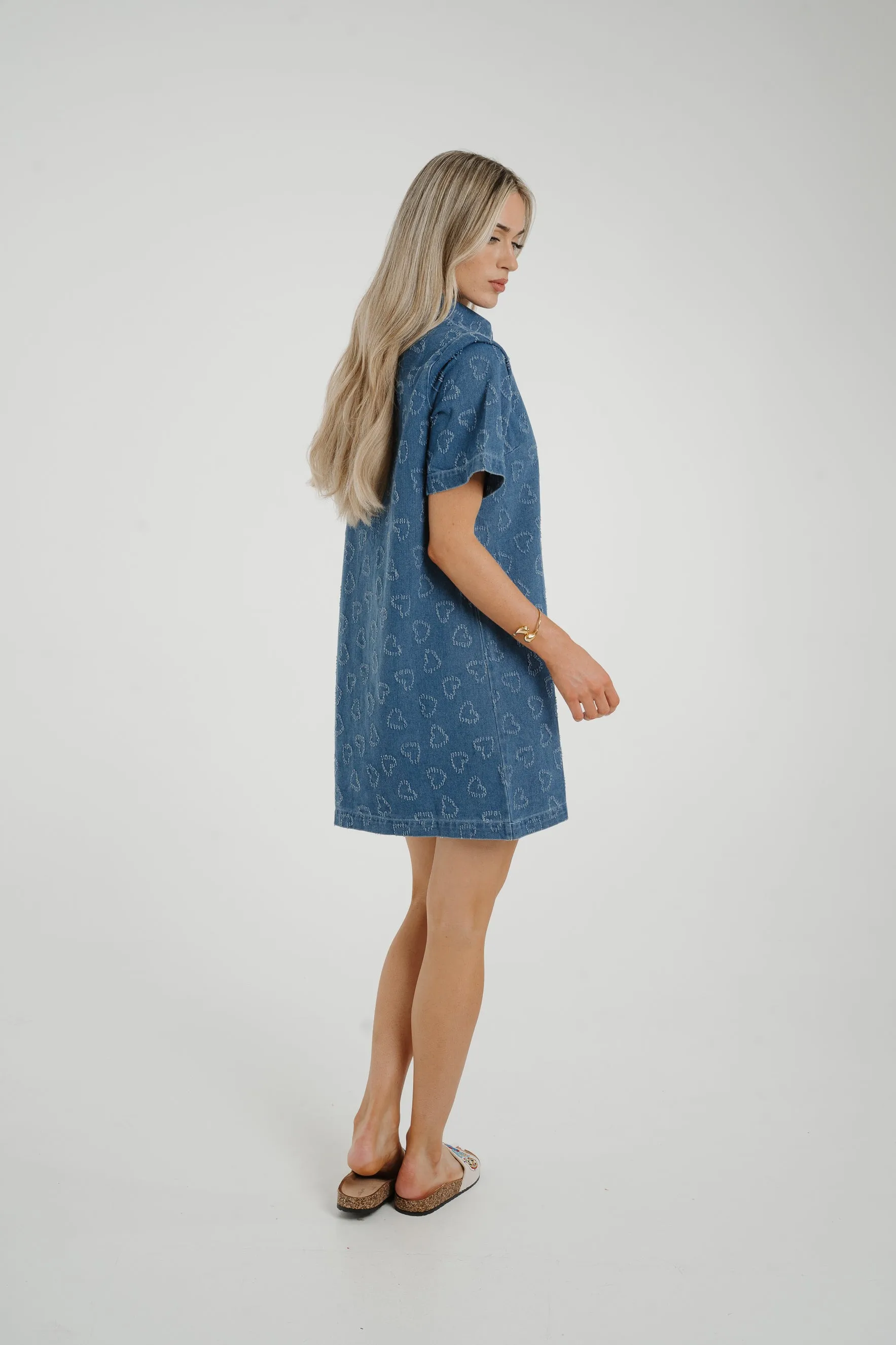 Ally Heart Embroidered Shirt Dress In Denim