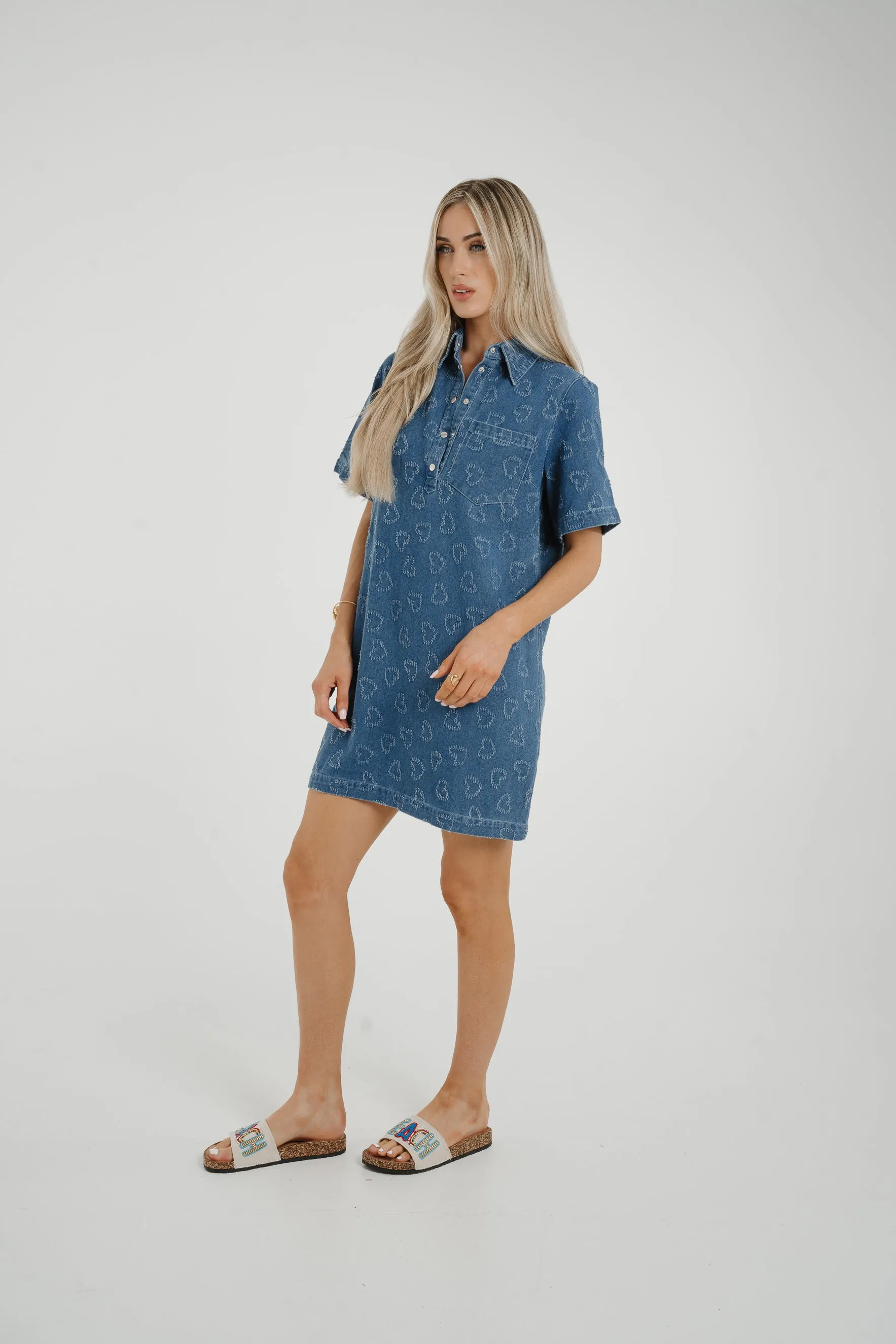 Ally Heart Embroidered Shirt Dress In Denim