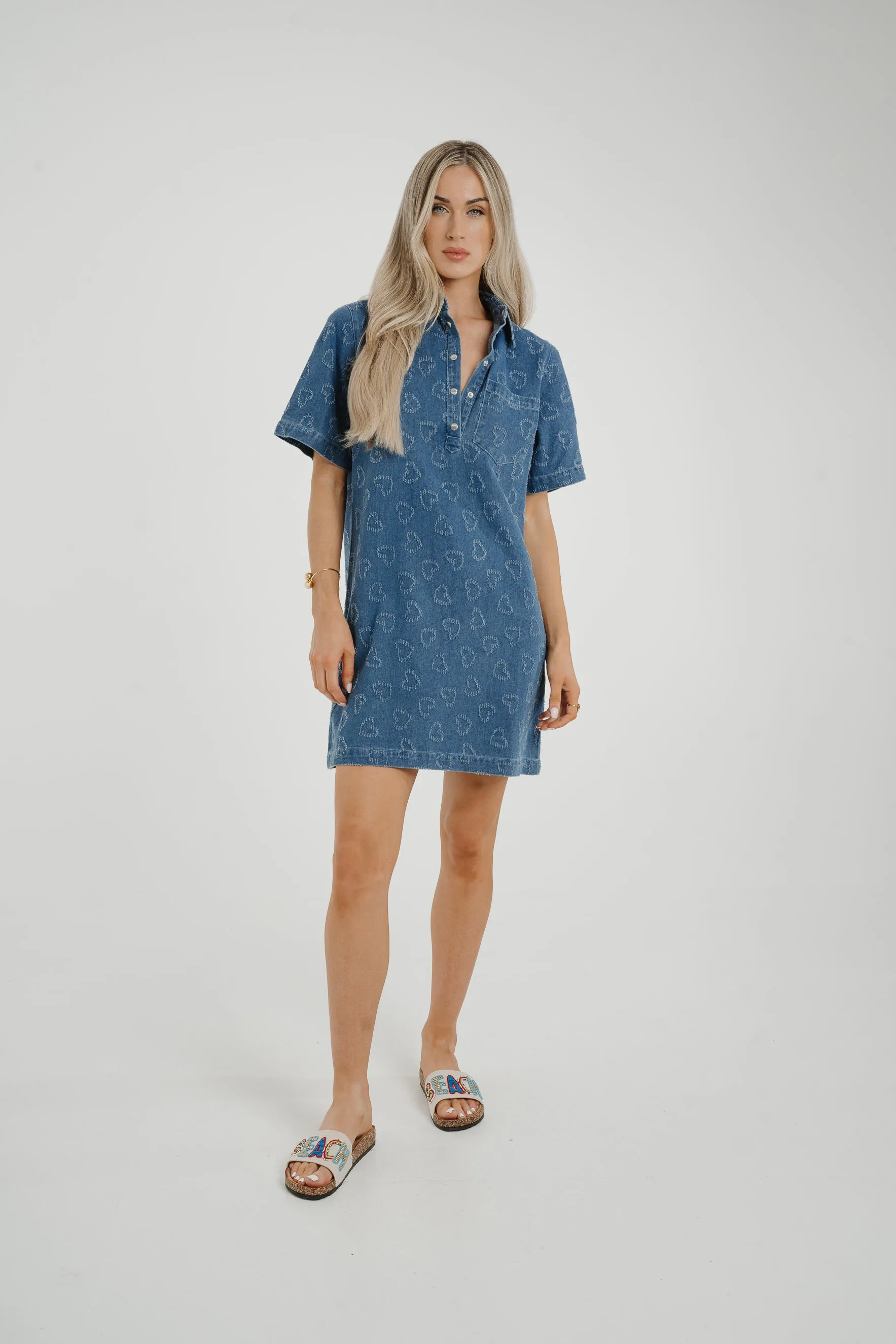 Ally Heart Embroidered Shirt Dress In Denim