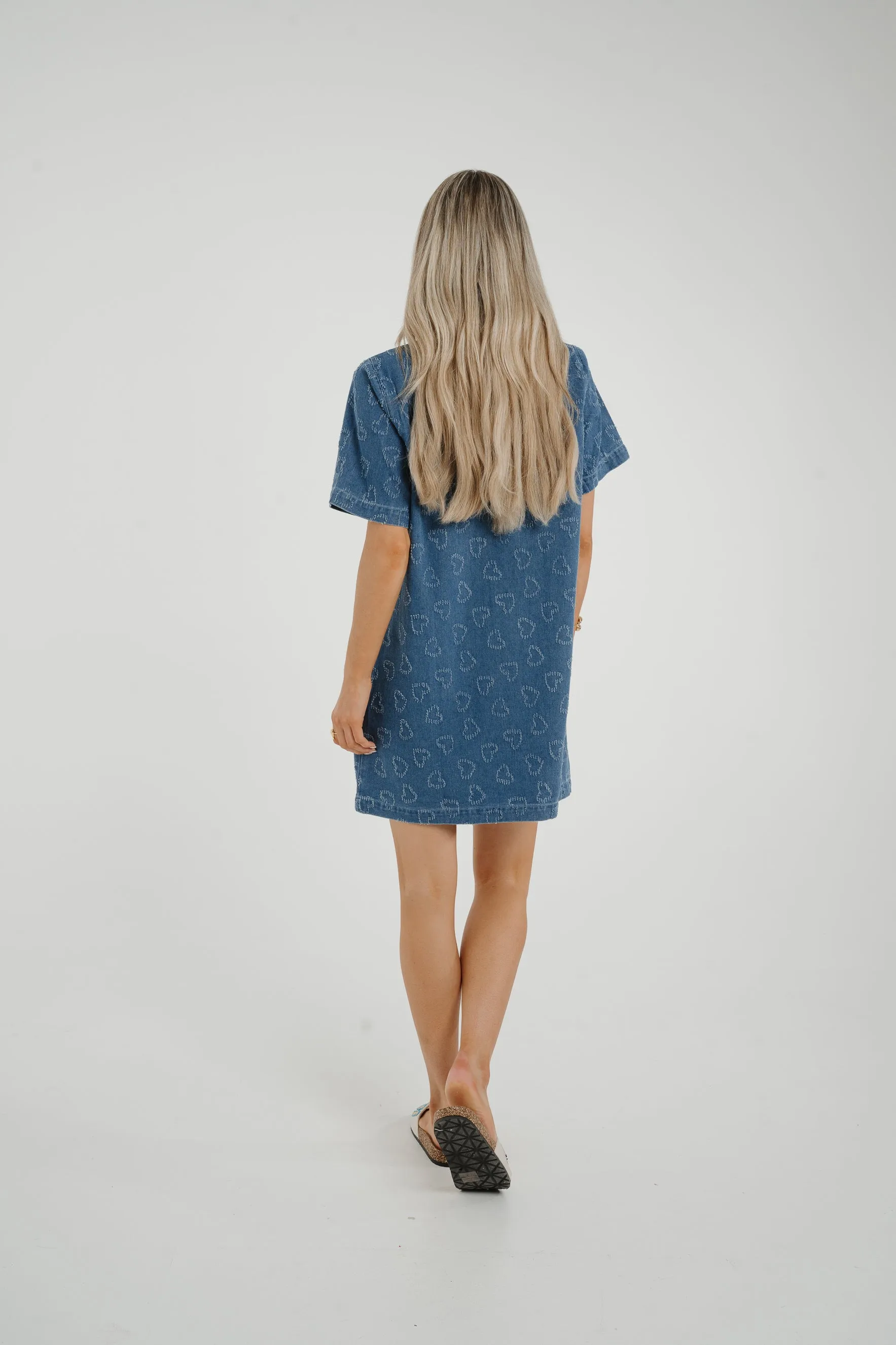 Ally Heart Embroidered Shirt Dress In Denim