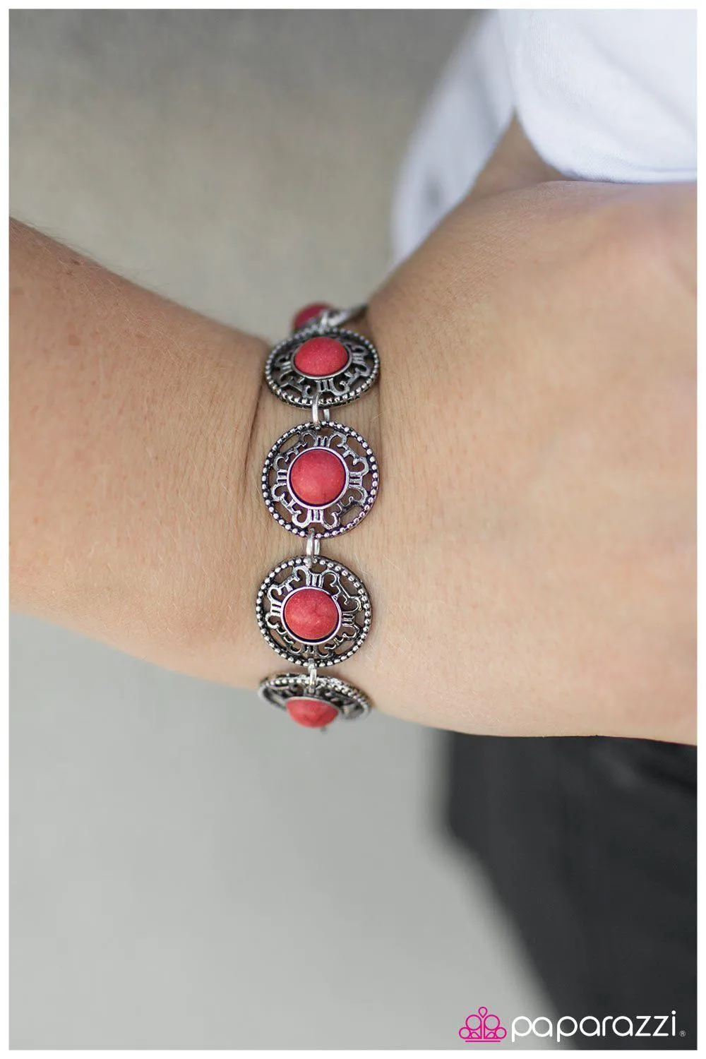 Always In Fashion Red Stone and Silver Bracelet - Paparazzi Accessories