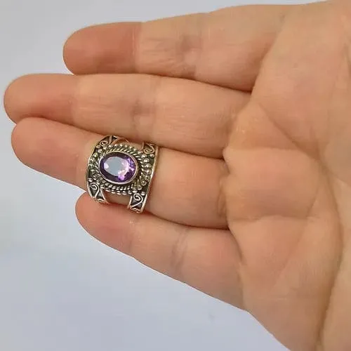 Amethyst 925 Solid Sterling Silver Handmade Ring for Women