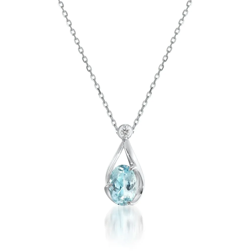 Aquamarine Water Drop Shaped Pendant Necklace