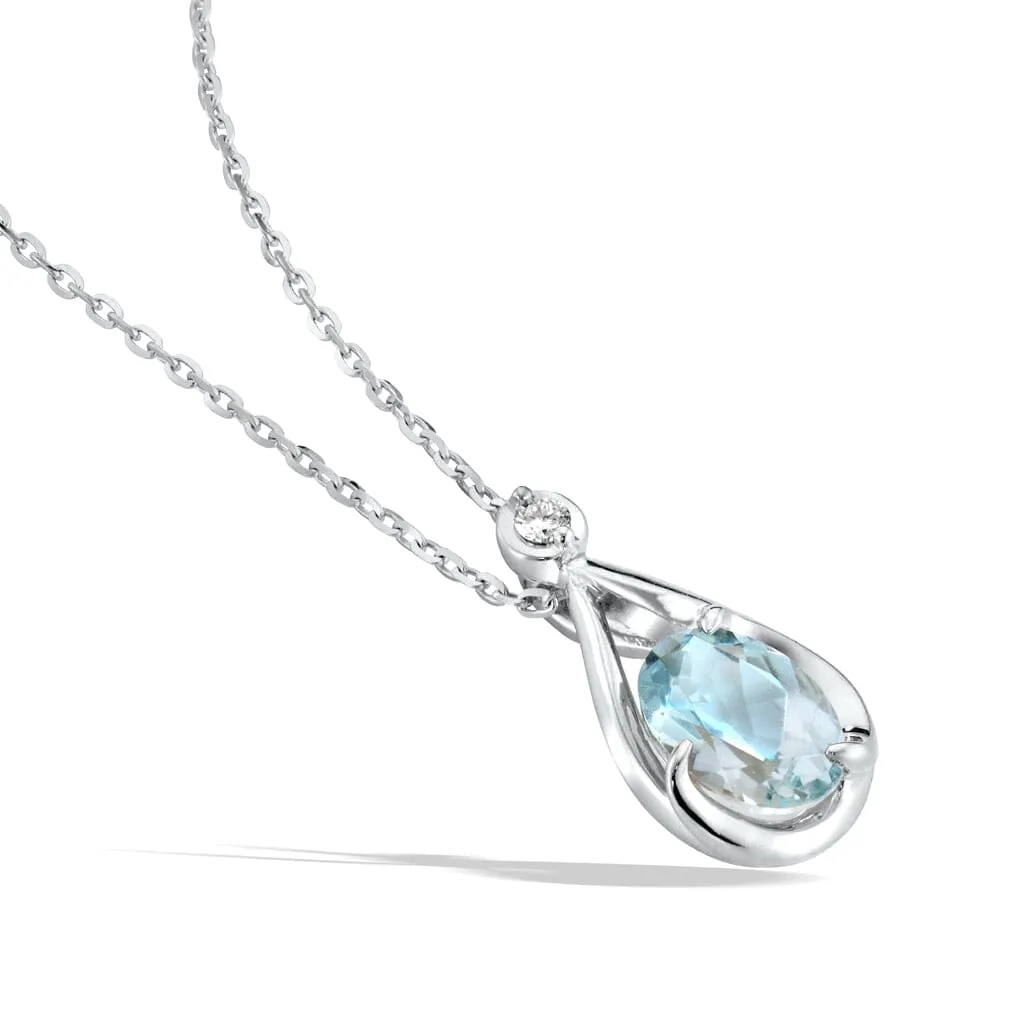 Aquamarine Water Drop Shaped Pendant Necklace