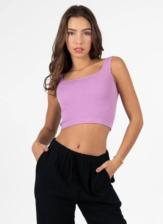 Bamboo Rib Square Neck Crop Tank