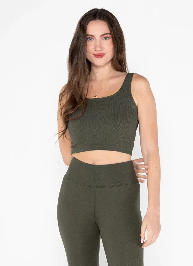 Bamboo Rib Square Neck Crop Tank