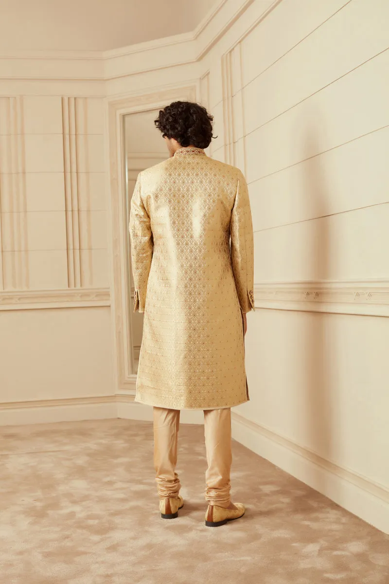 Beige Gold Embroidered Sherwani