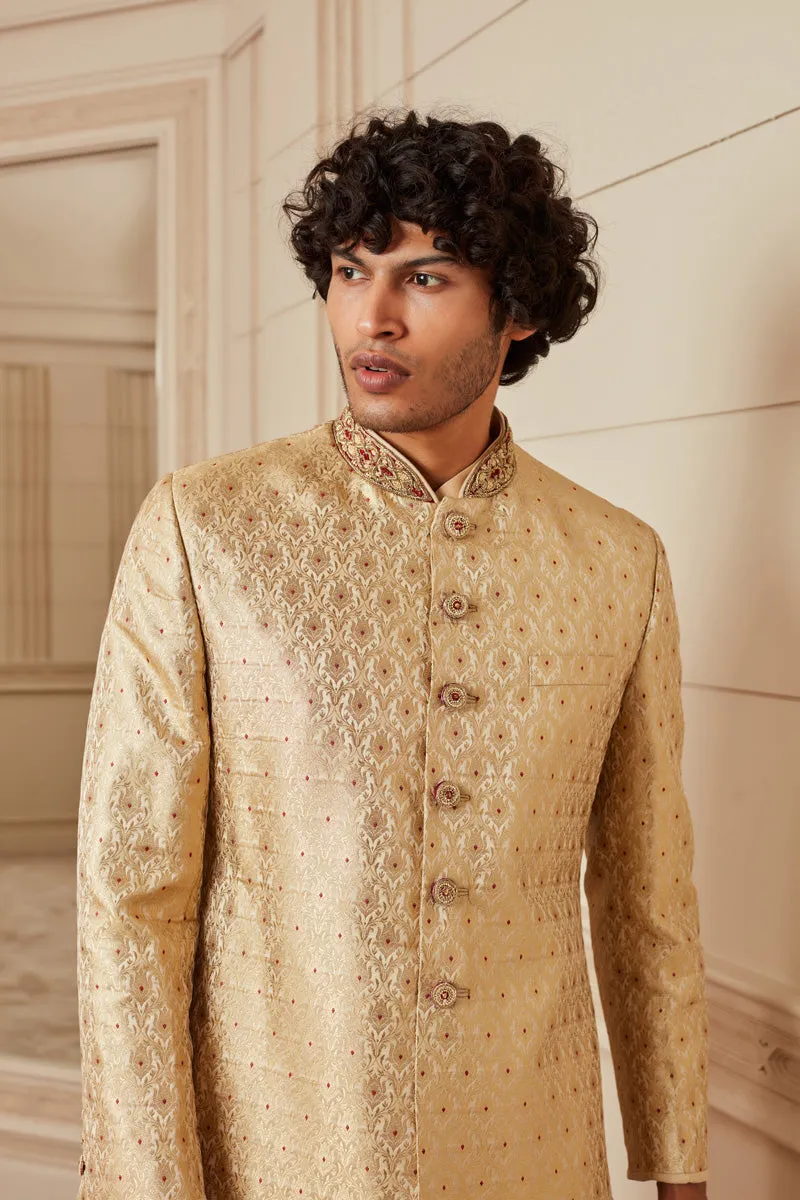 Beige Gold Embroidered Sherwani