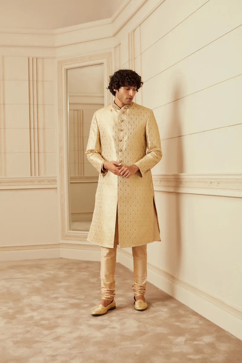 Beige Gold Embroidered Sherwani