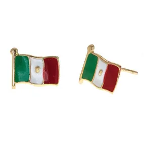 Better Jewelry 14K Yellow Gold Studs Earrings w. Mexico Flag