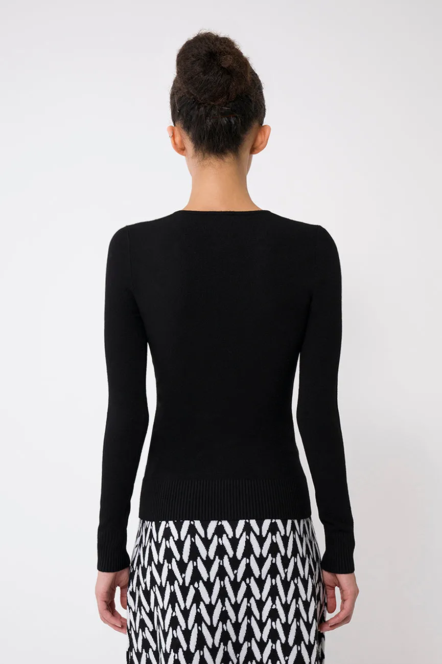 Black EcoMerino Long Sleeve Keyhole Top