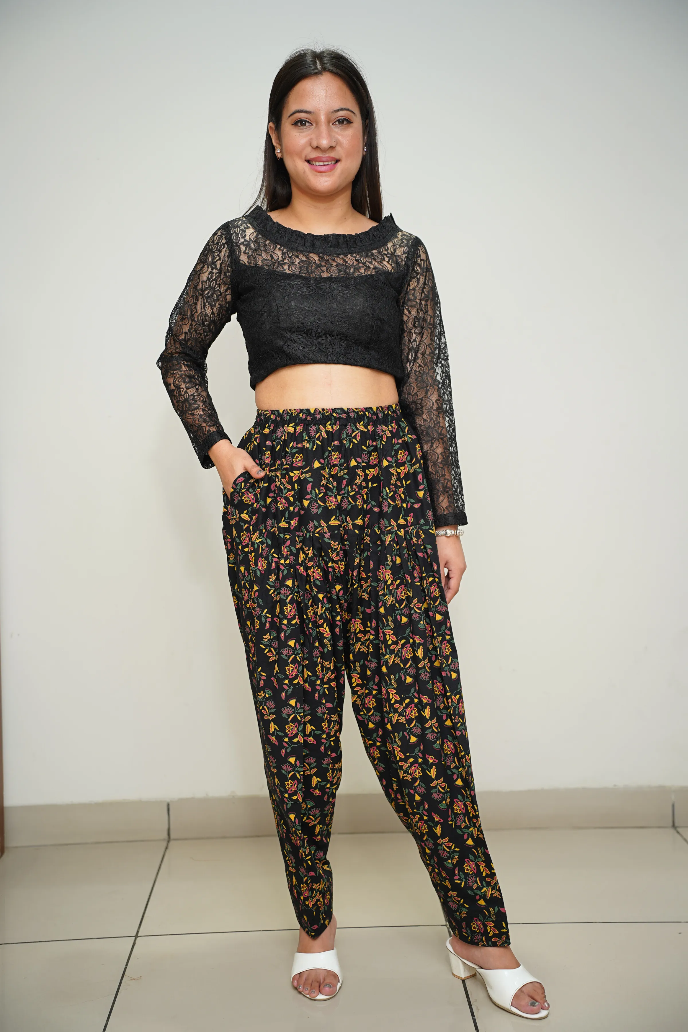 Black Floral Rayon Salwar