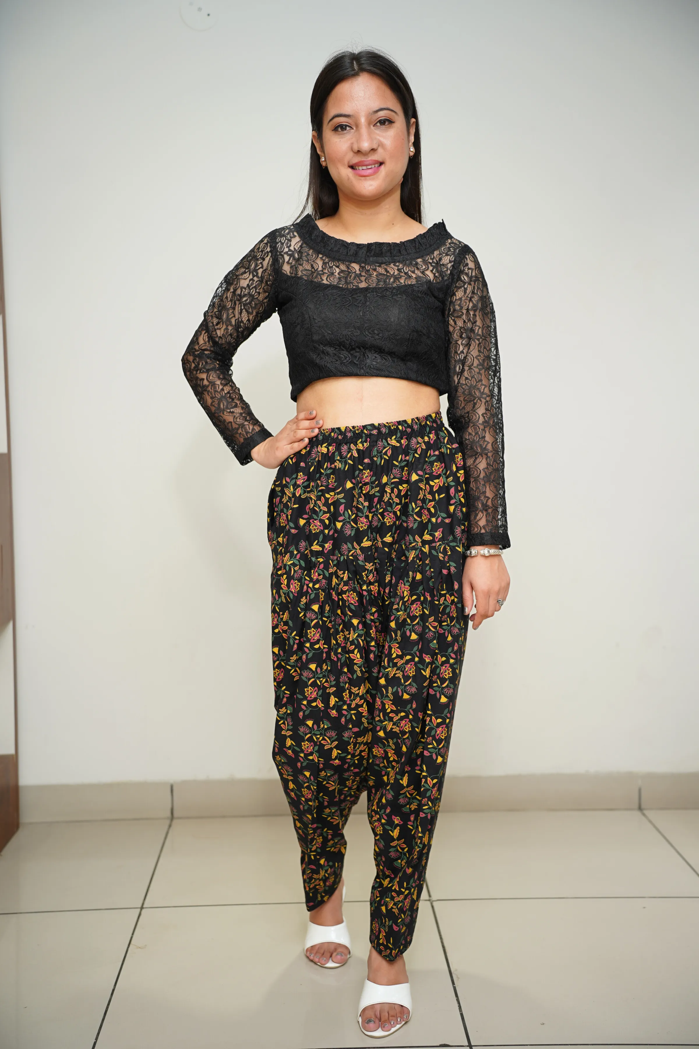 Black Floral Rayon Salwar